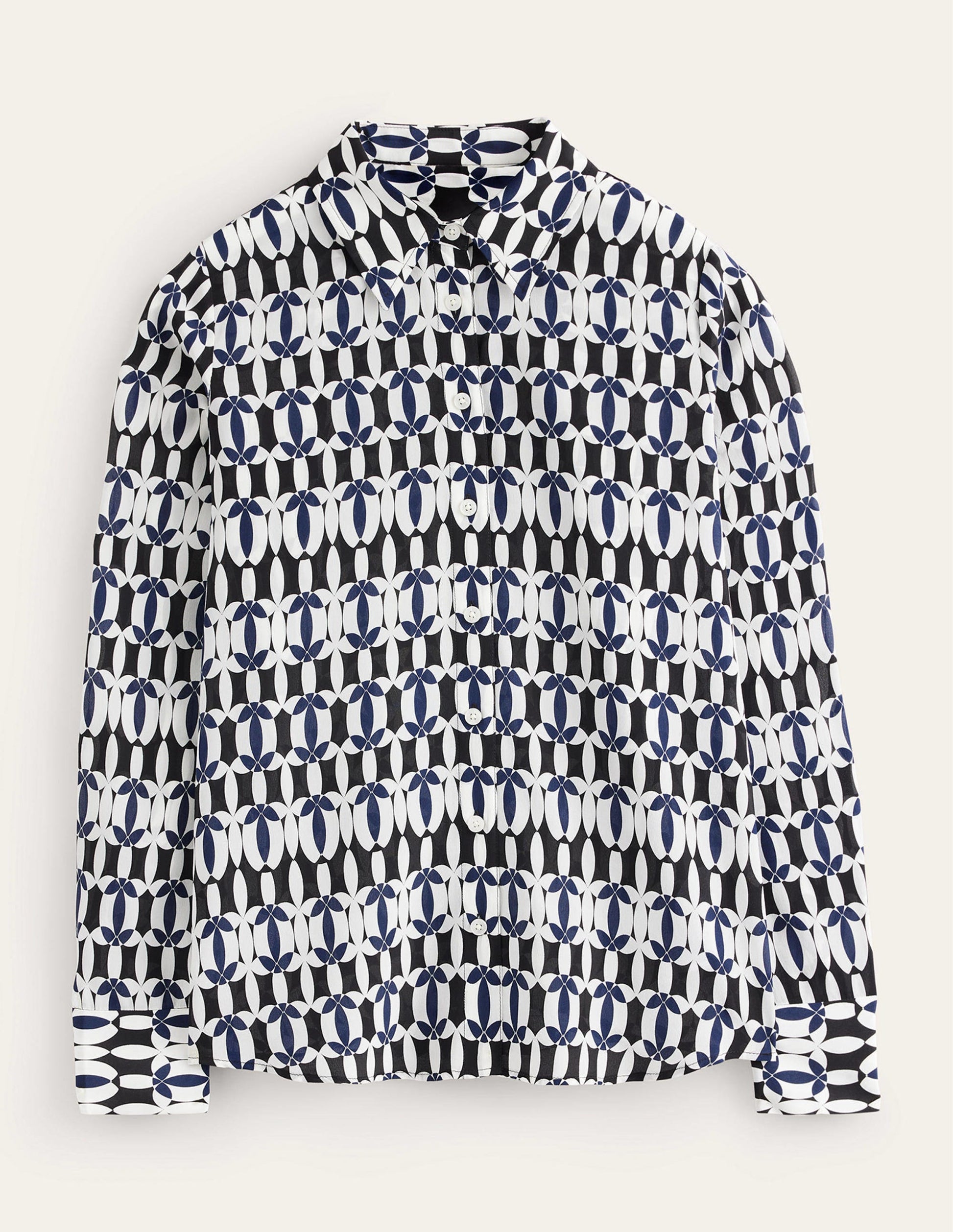Sienna Silk Shirt-Black, Geometric-7