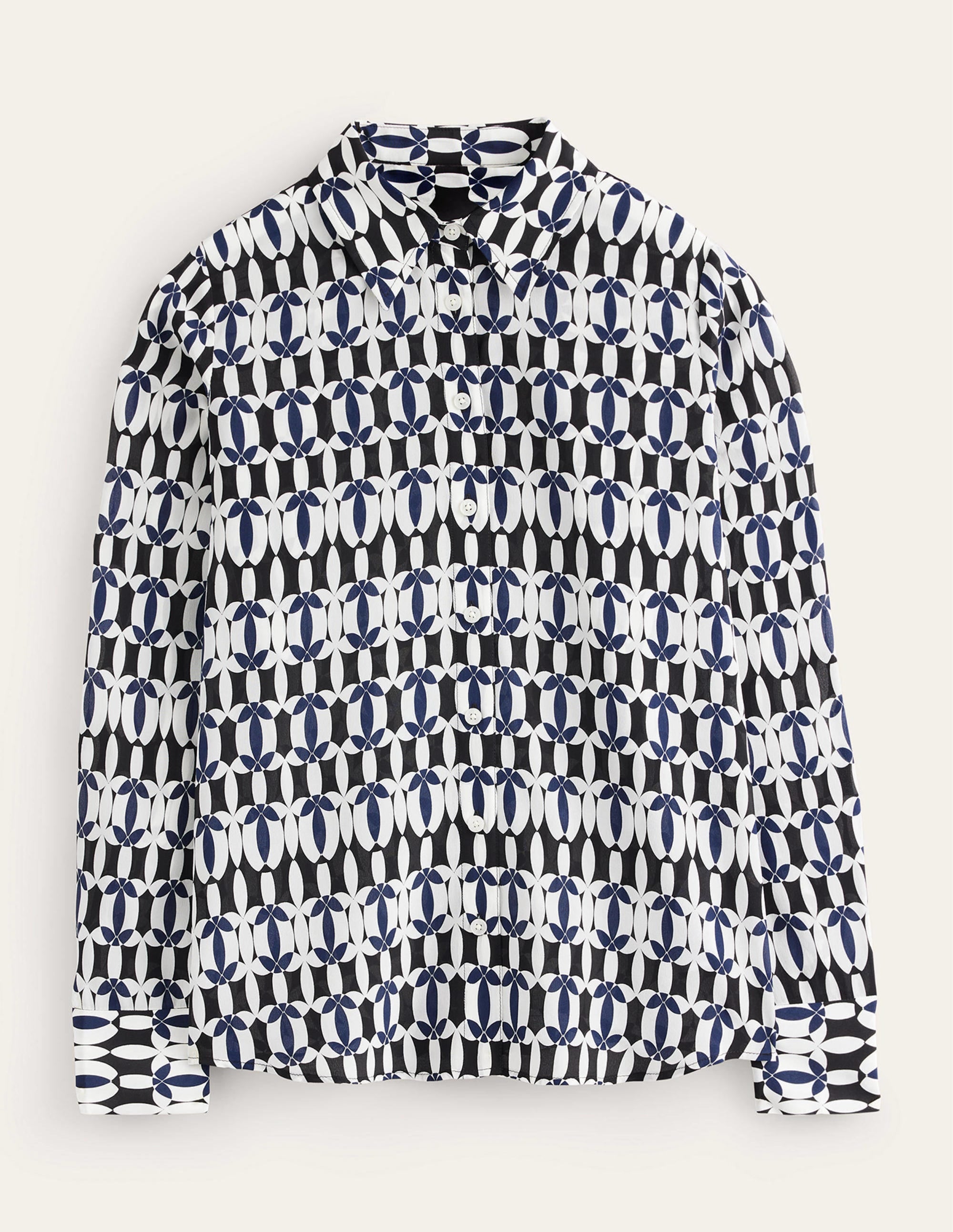 Sienna Silk Shirt-Black, Geometric - Image 7