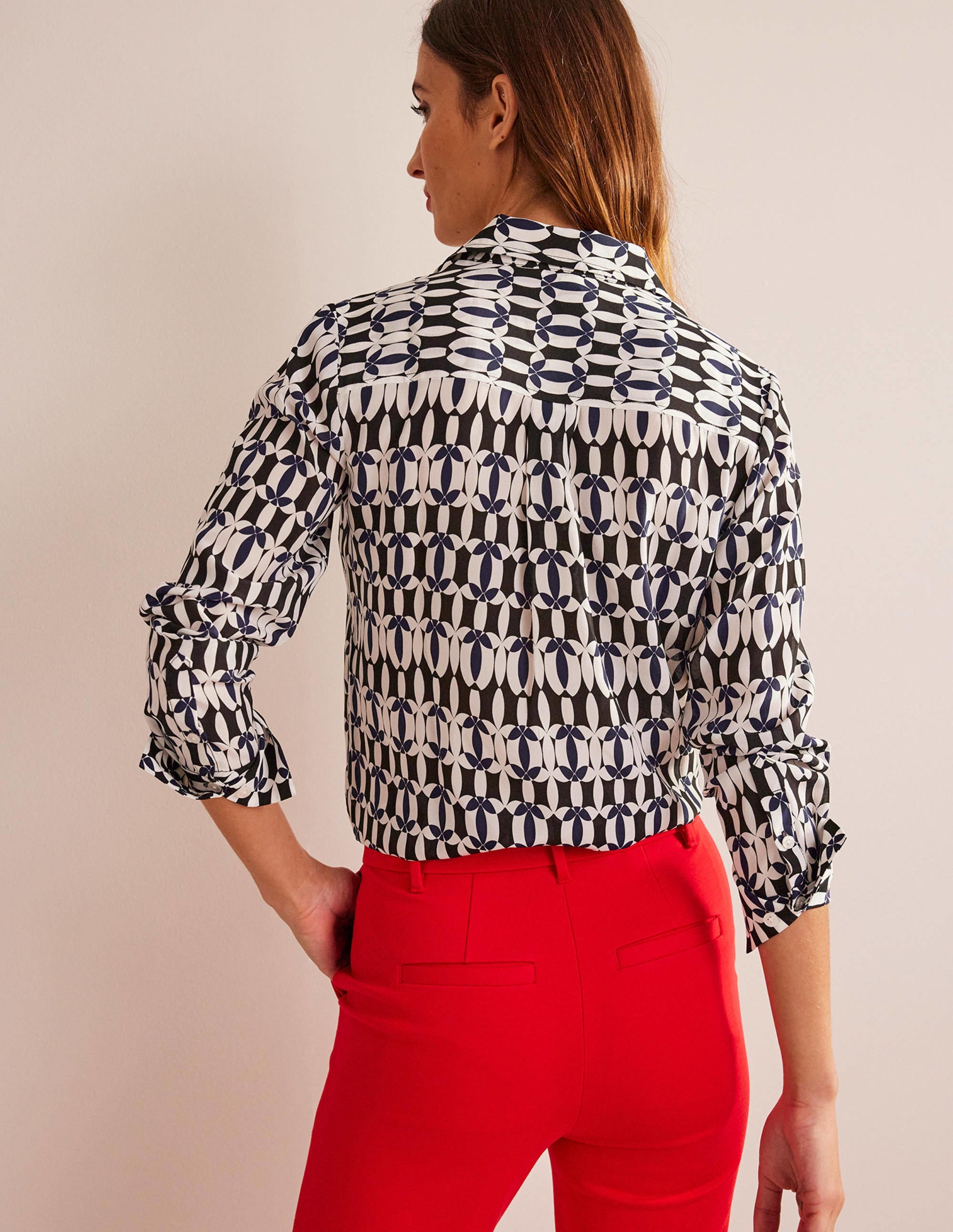 Sienna Silk Shirt-Black, Geometric - Image 3