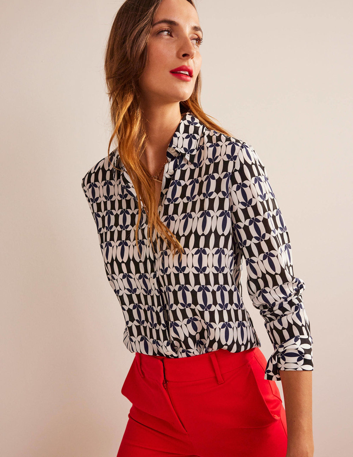Sienna Silk Shirt-Black, Geometric - Image 4
