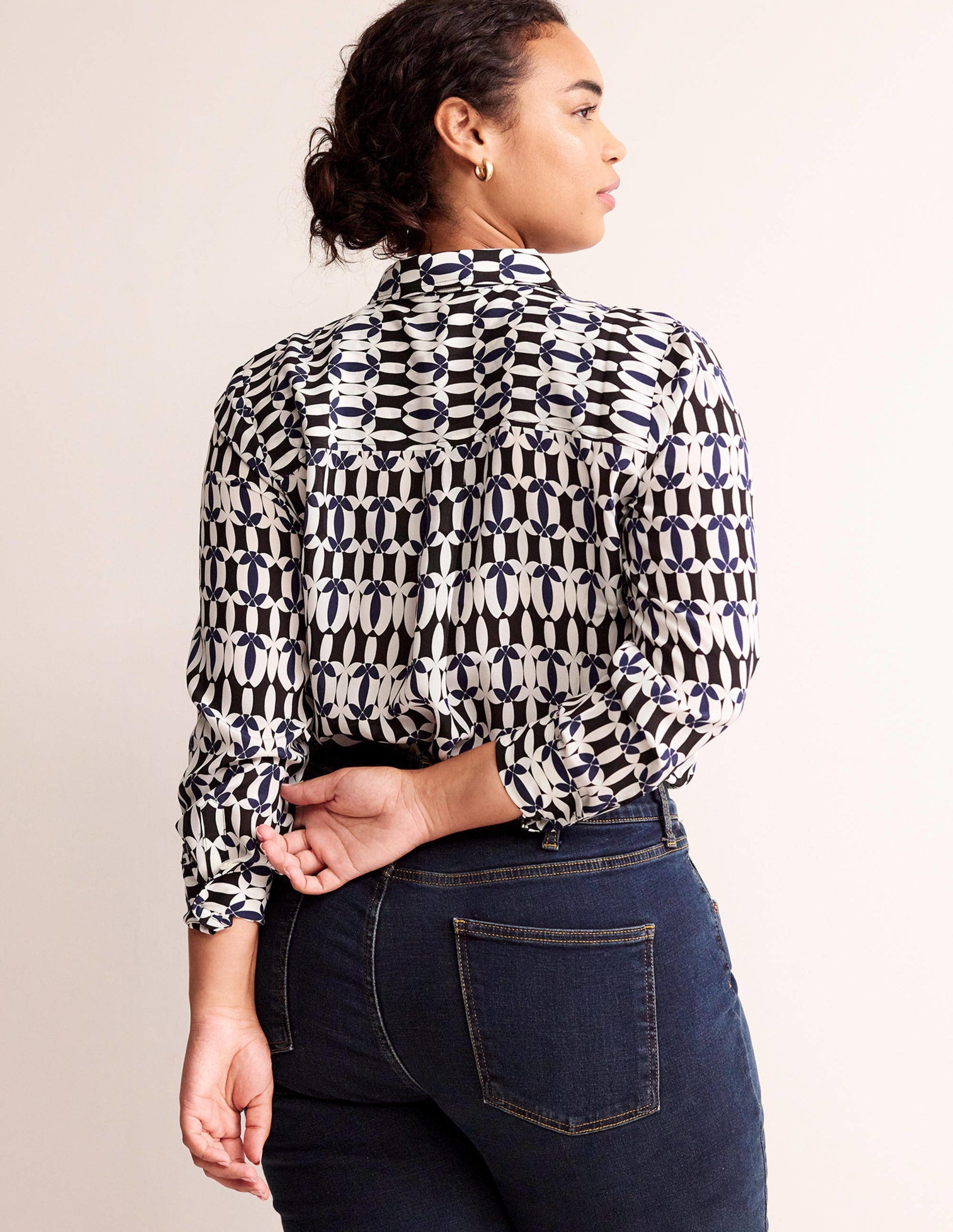 Sienna Silk Shirt-Black, Geometric-6