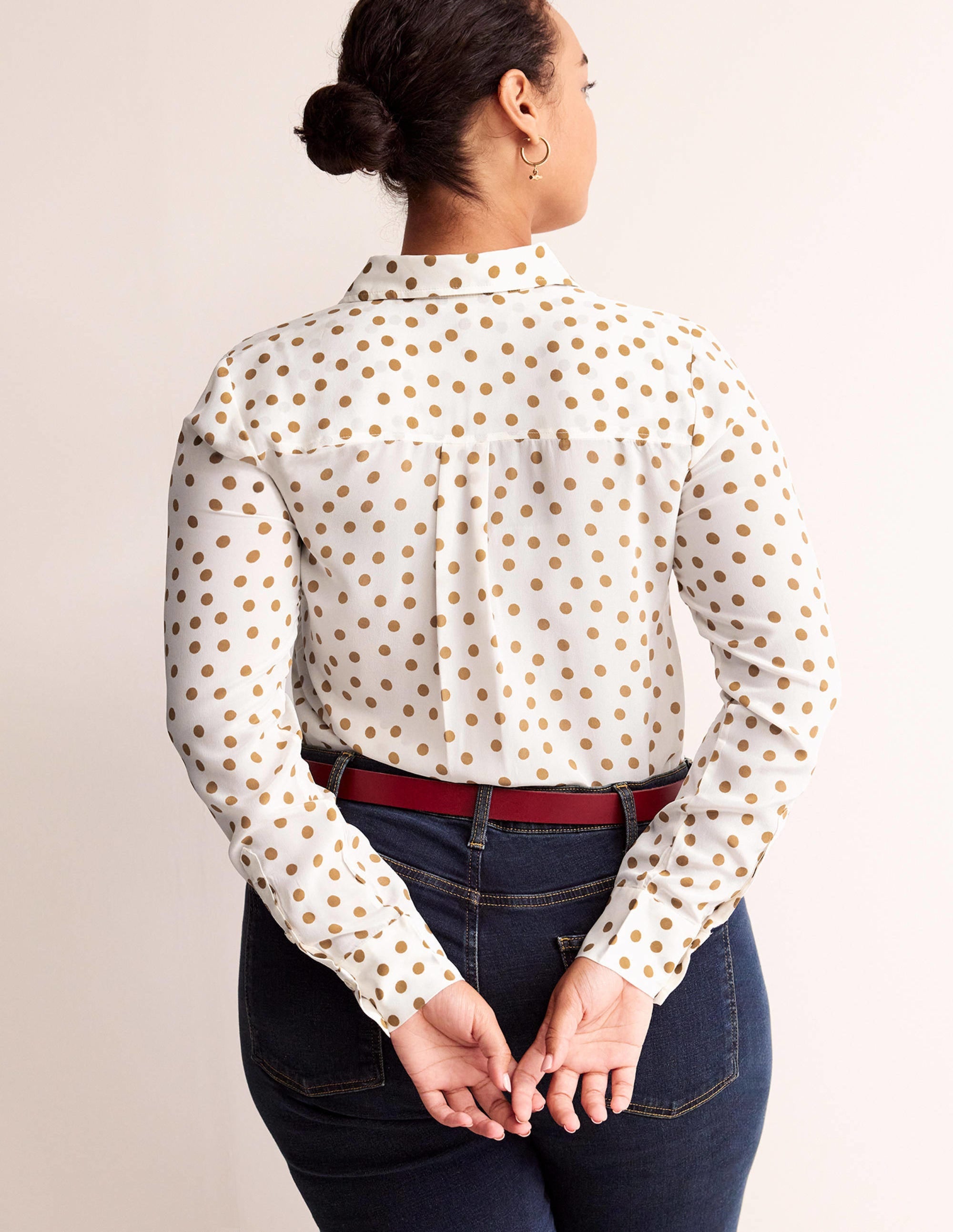 Sienna Silk Shirt-Camel, Dotty Spot - Image 6