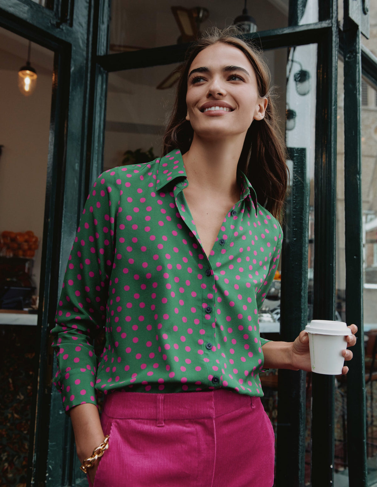 Sienna Silk Shirt-Amazon Green, Dotty Spot - Image 5