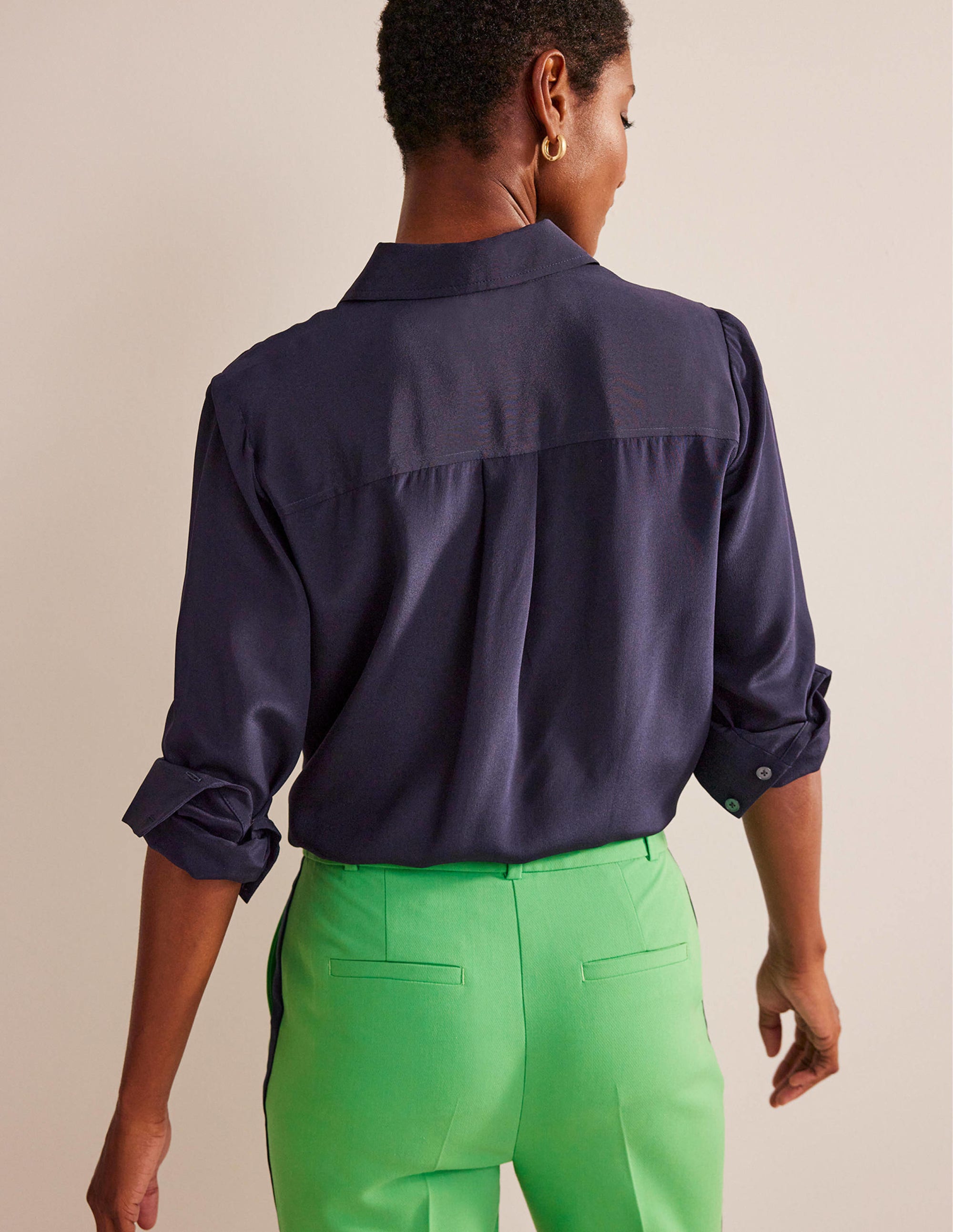 Sienna Silk Shirt-Navy - Image 3