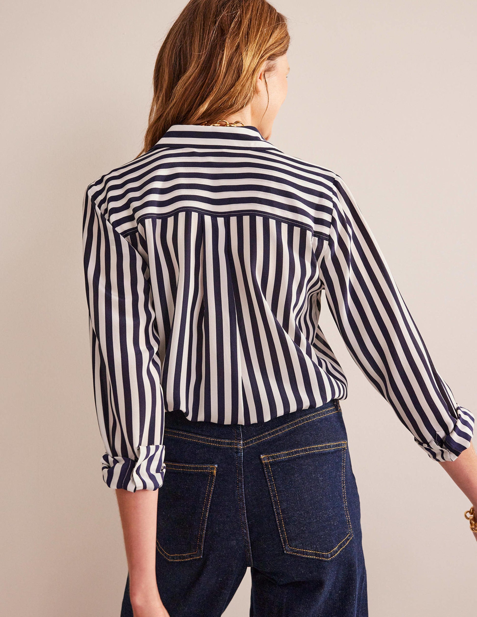 Sienna Silk Shirt-Ivory, Navy Stripe-3