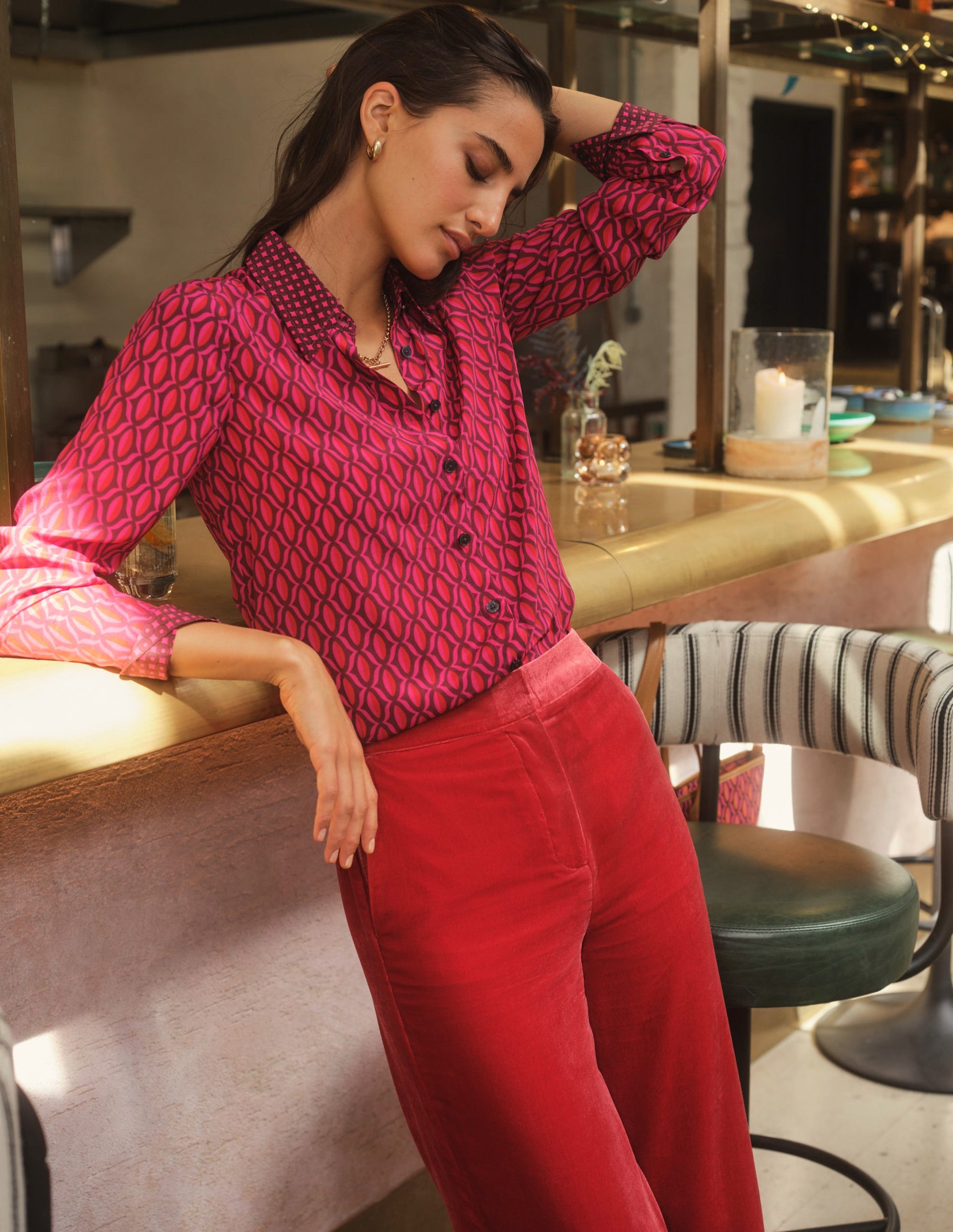 Sienna Silk Shirt-Vibrant Pink, Geo Valley-5