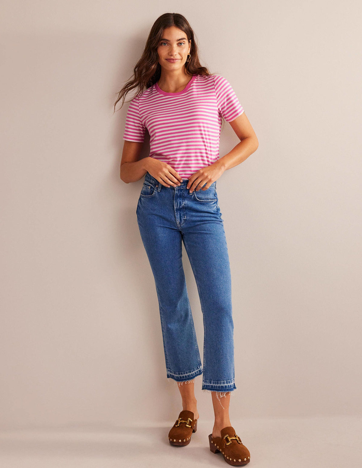 Pure Cotton Crew T-shirt-Ivory, Pink-4