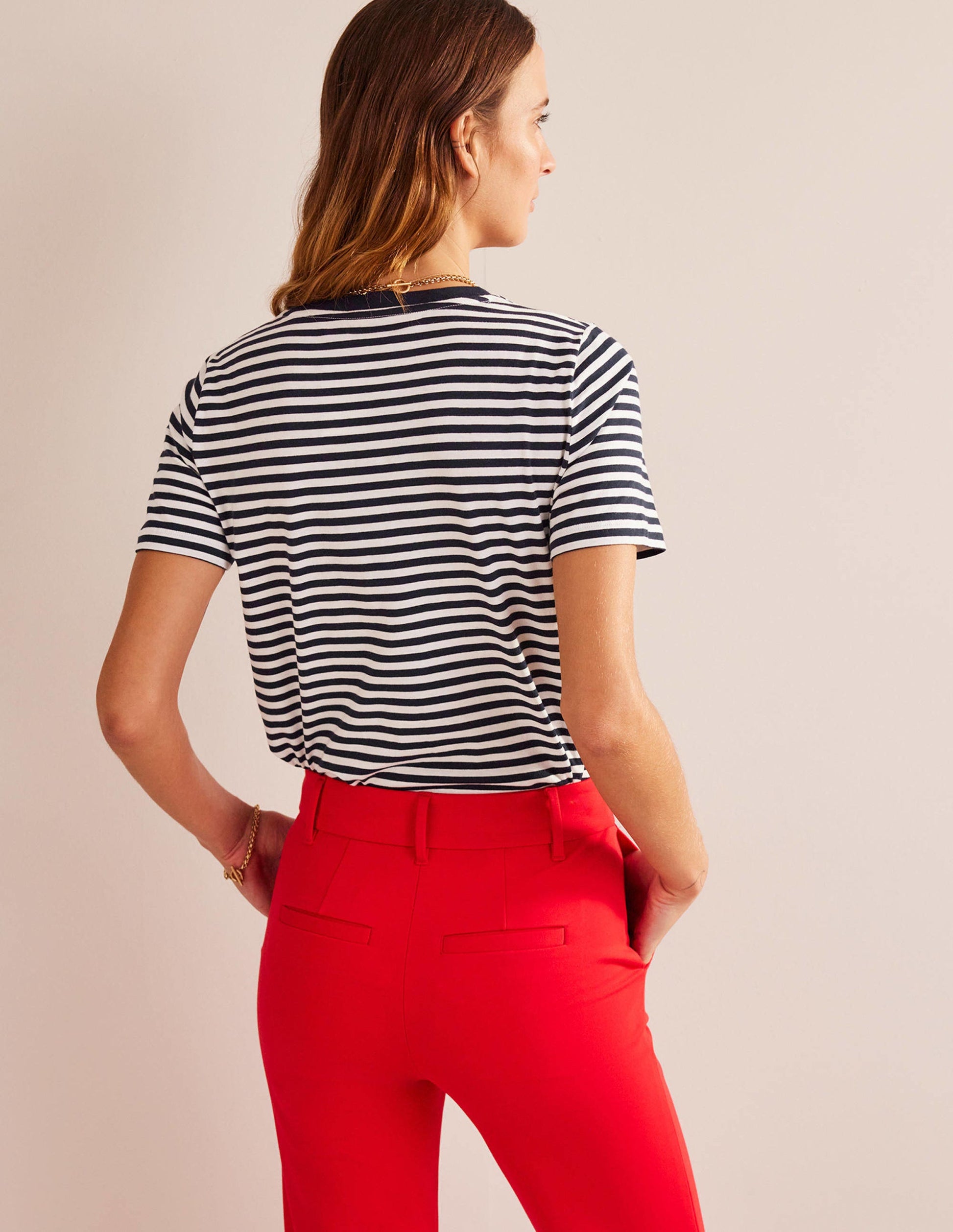 Pure Cotton Crew T-shirt-Ivory, Navy-3