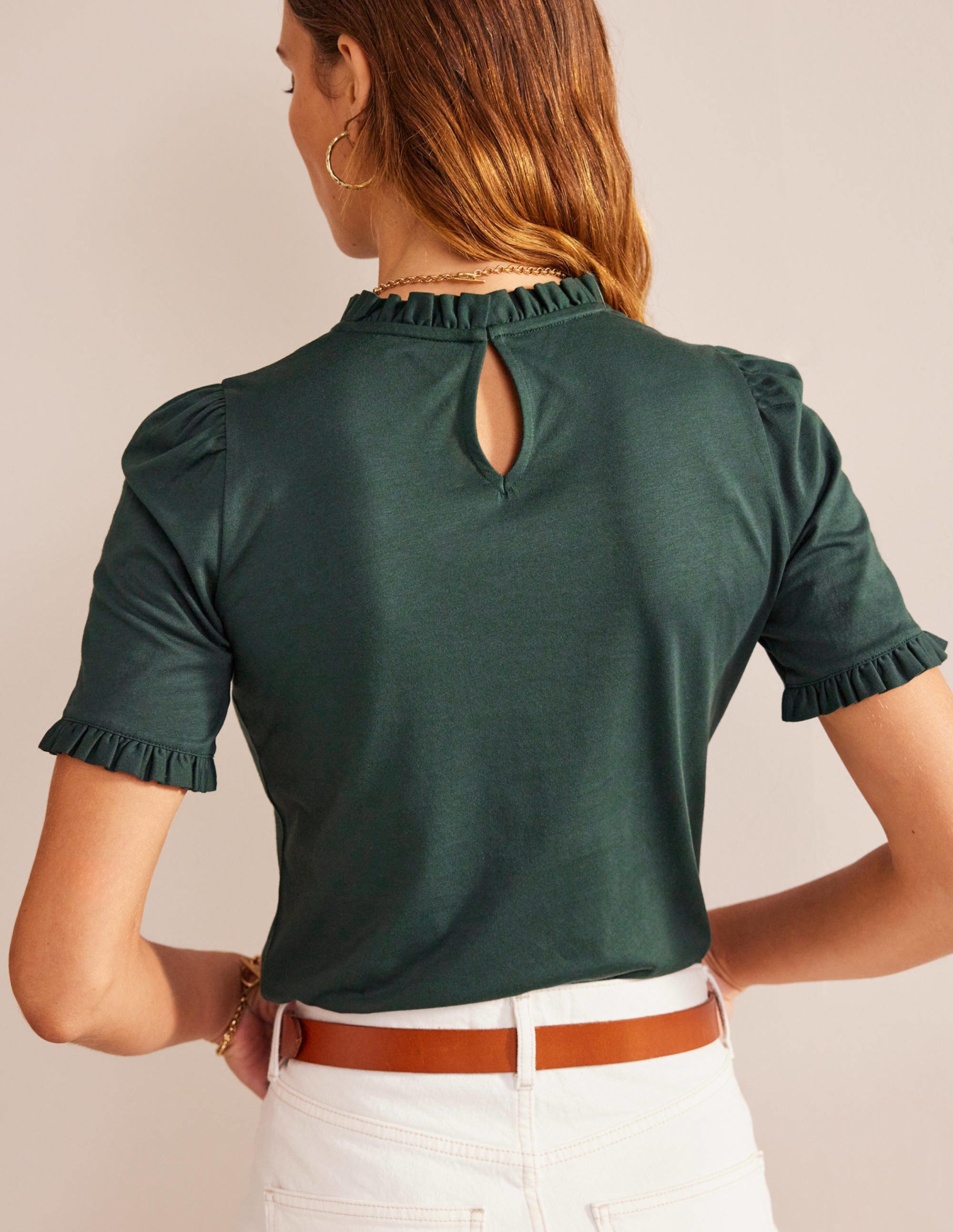 Supersoft Frill Detail T-shirt-Chatsworth Green - Image 3