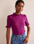 Supersoft Frill Detail T-shirt-Damson Berry