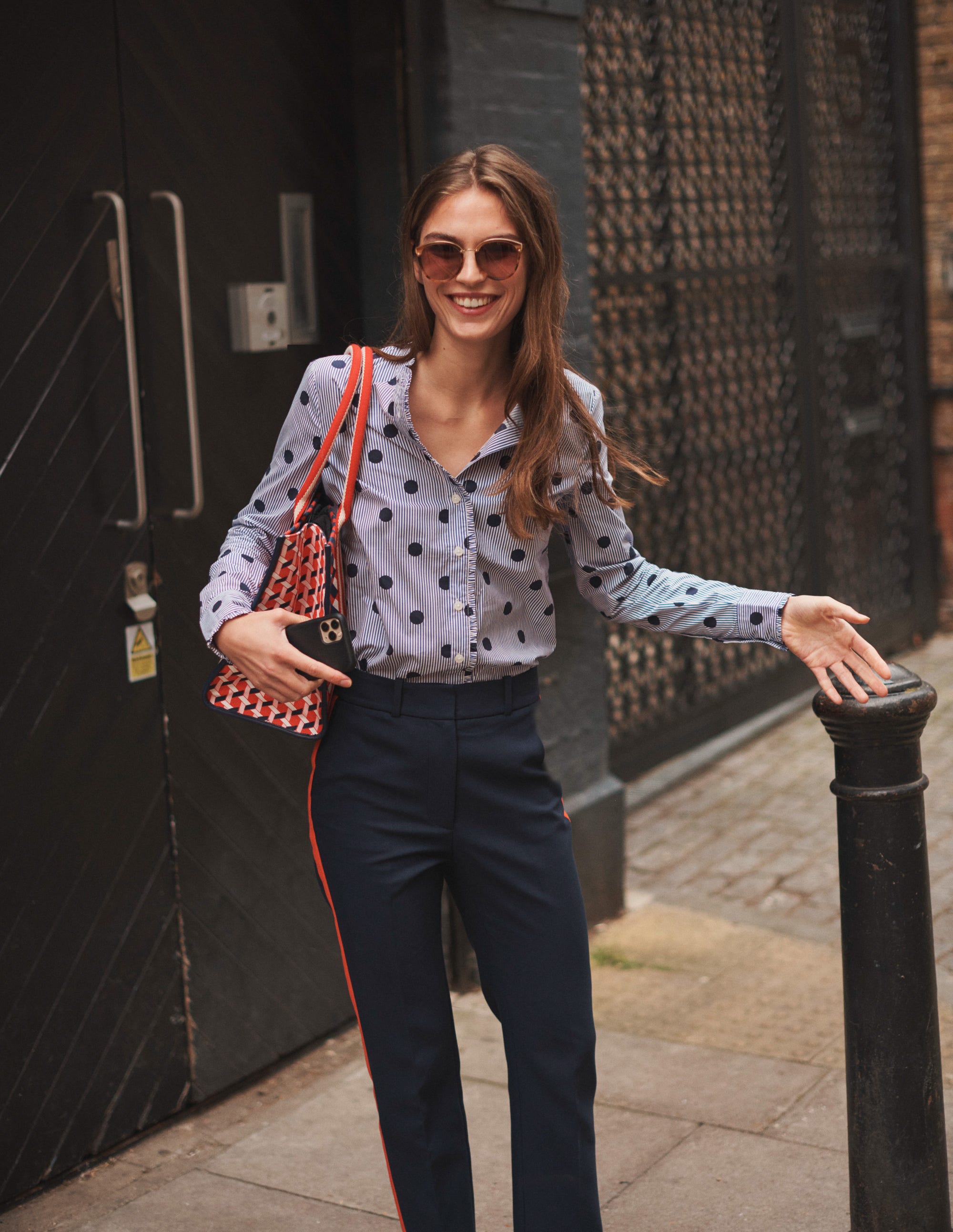 Phoebe Cotton Shirt-Navy, Spot Stripe - Image 7
