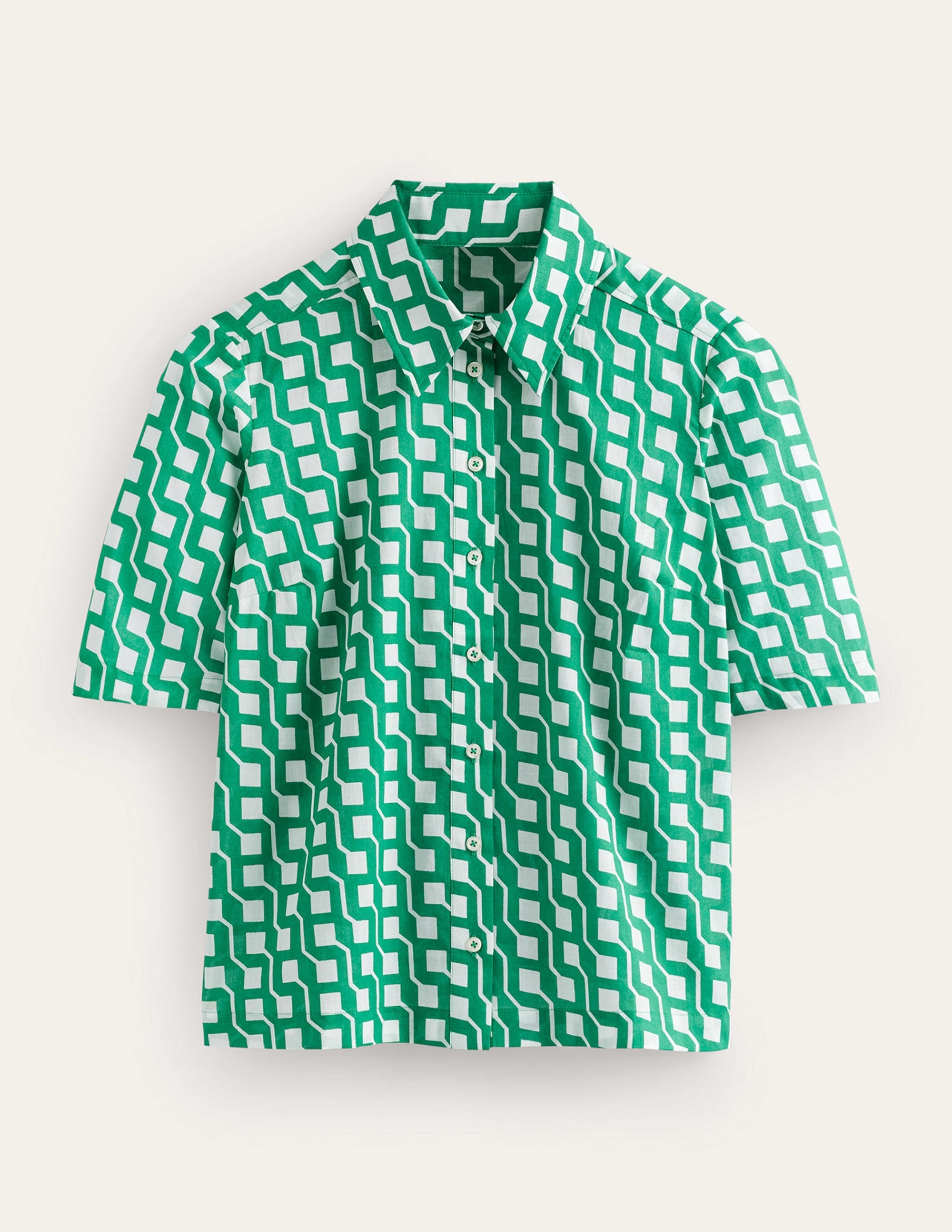 Short Sleeve Cotton Shirt-Bright Emerald, Cube Geo - Image 5