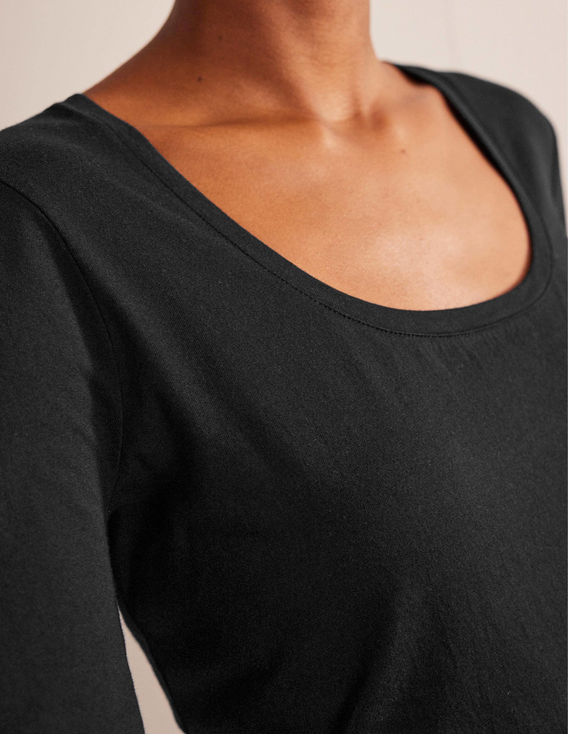3/4 Sleeve Scoop Neck Top-Black-2