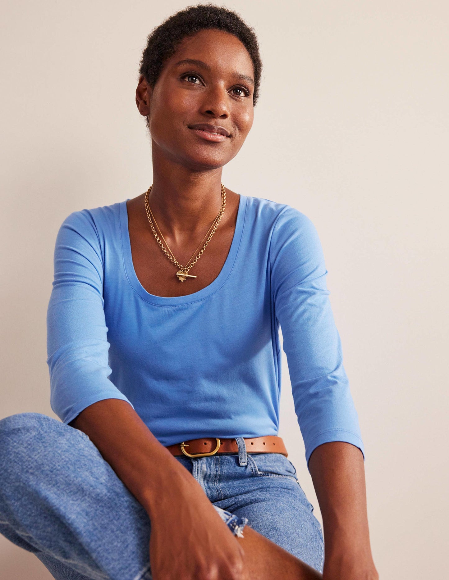 3/4 Sleeve Scoop Neck Top-Marina