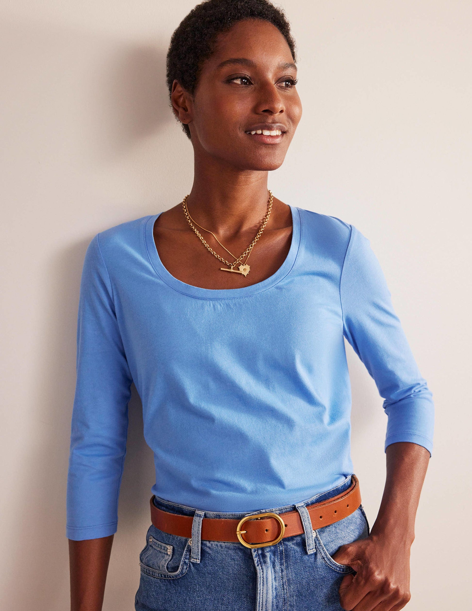 3/4 Sleeve Scoop Neck Top-Marina-4
