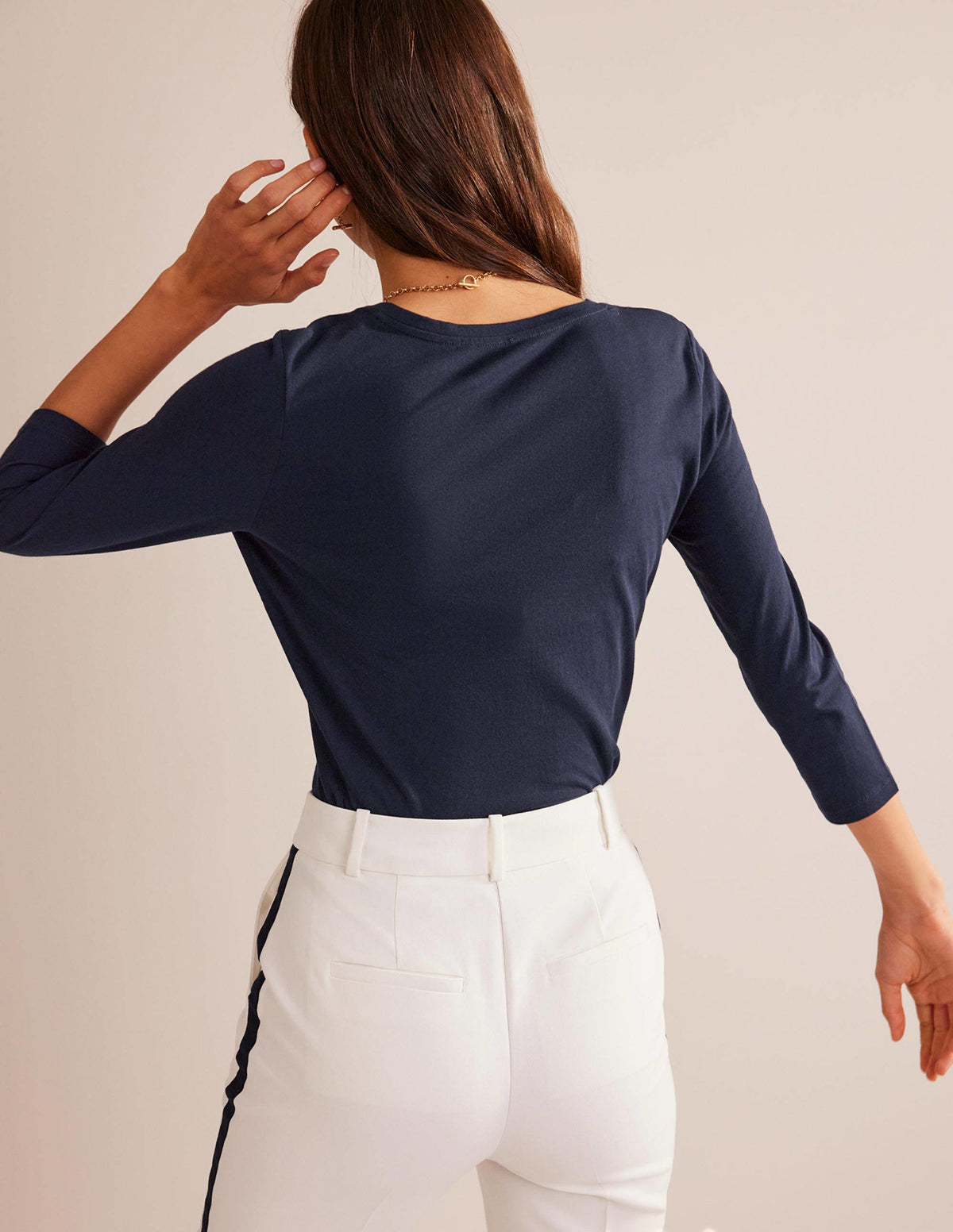 3/4 Sleeve Scoop Neck Top-Navy - Image 3