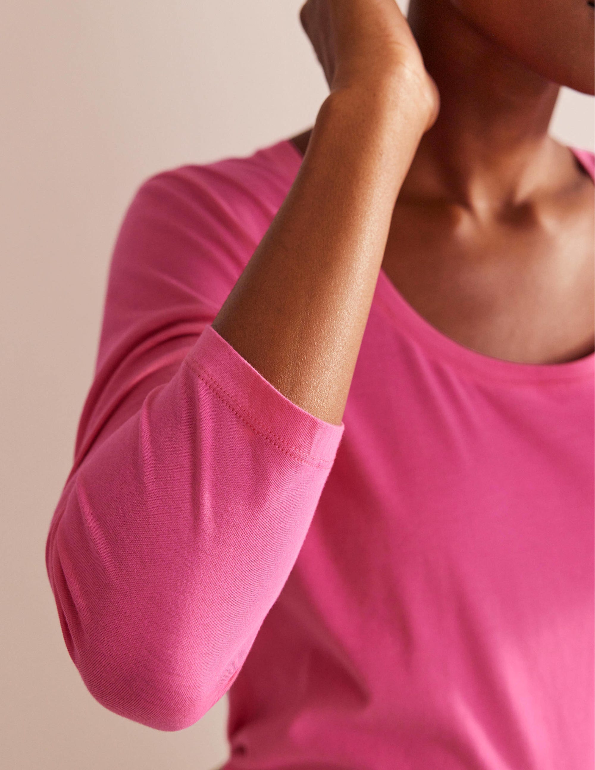 3/4 Sleeve Scoop Neck Top-Pink - Image 2