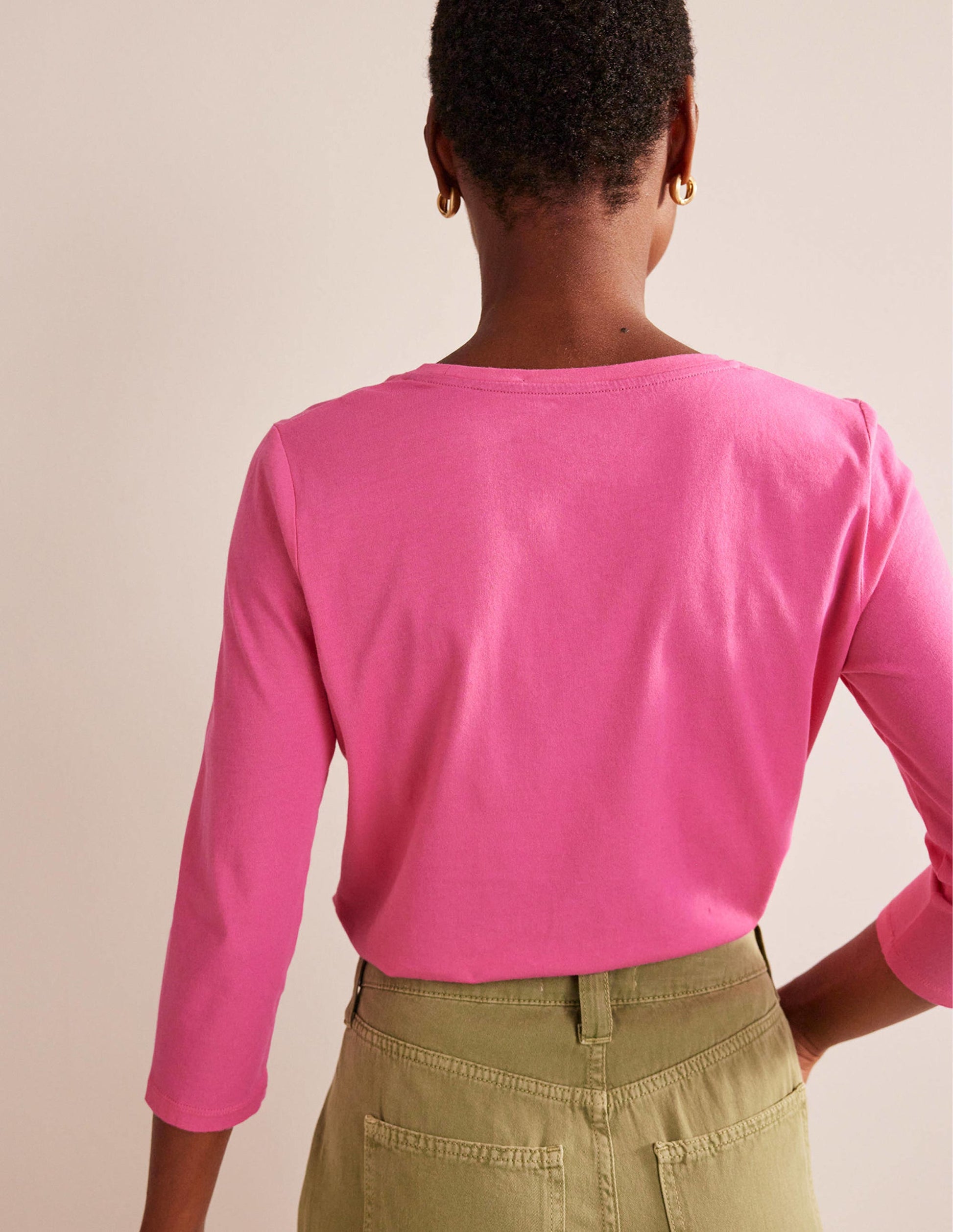 3/4 Sleeve Scoop Neck Top-Pink-3