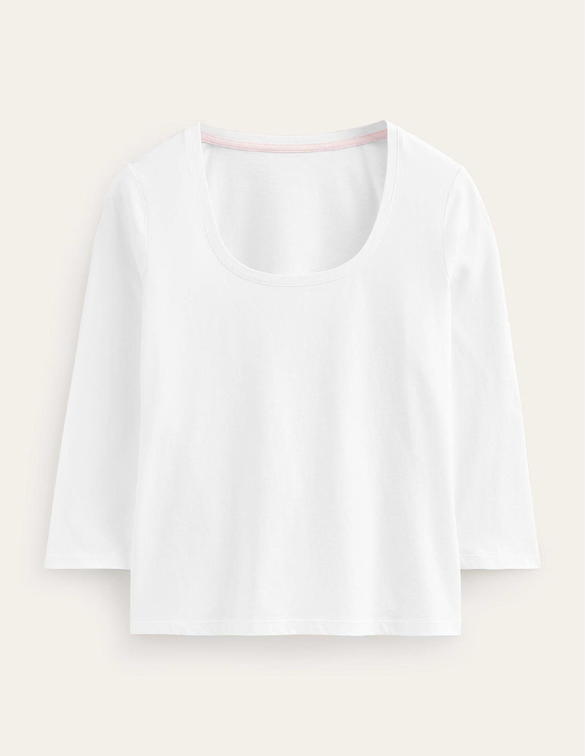 3/4 Sleeve Scoop Neck Top-White-6