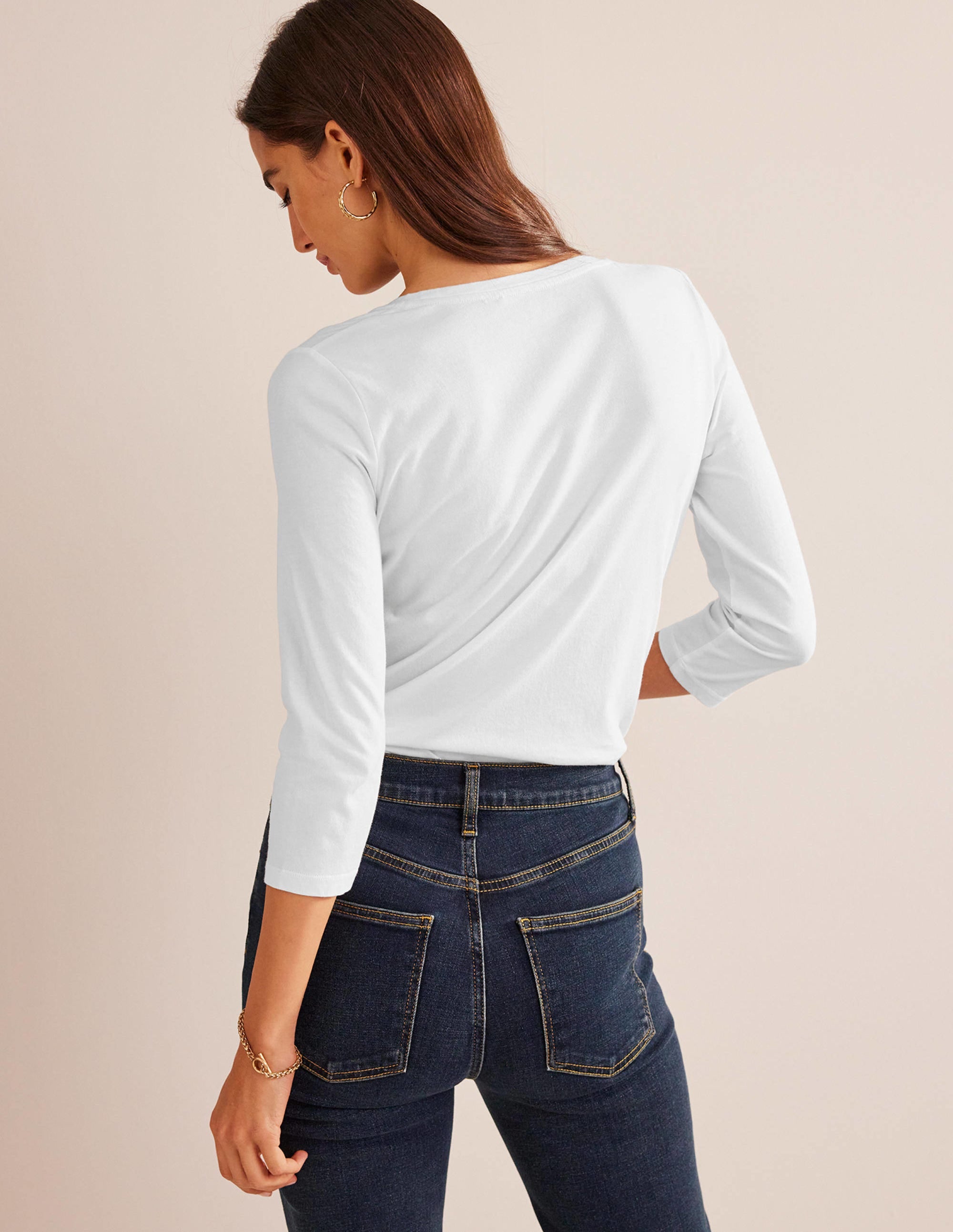 3/4 Sleeve Scoop Neck Top-White - Image 4