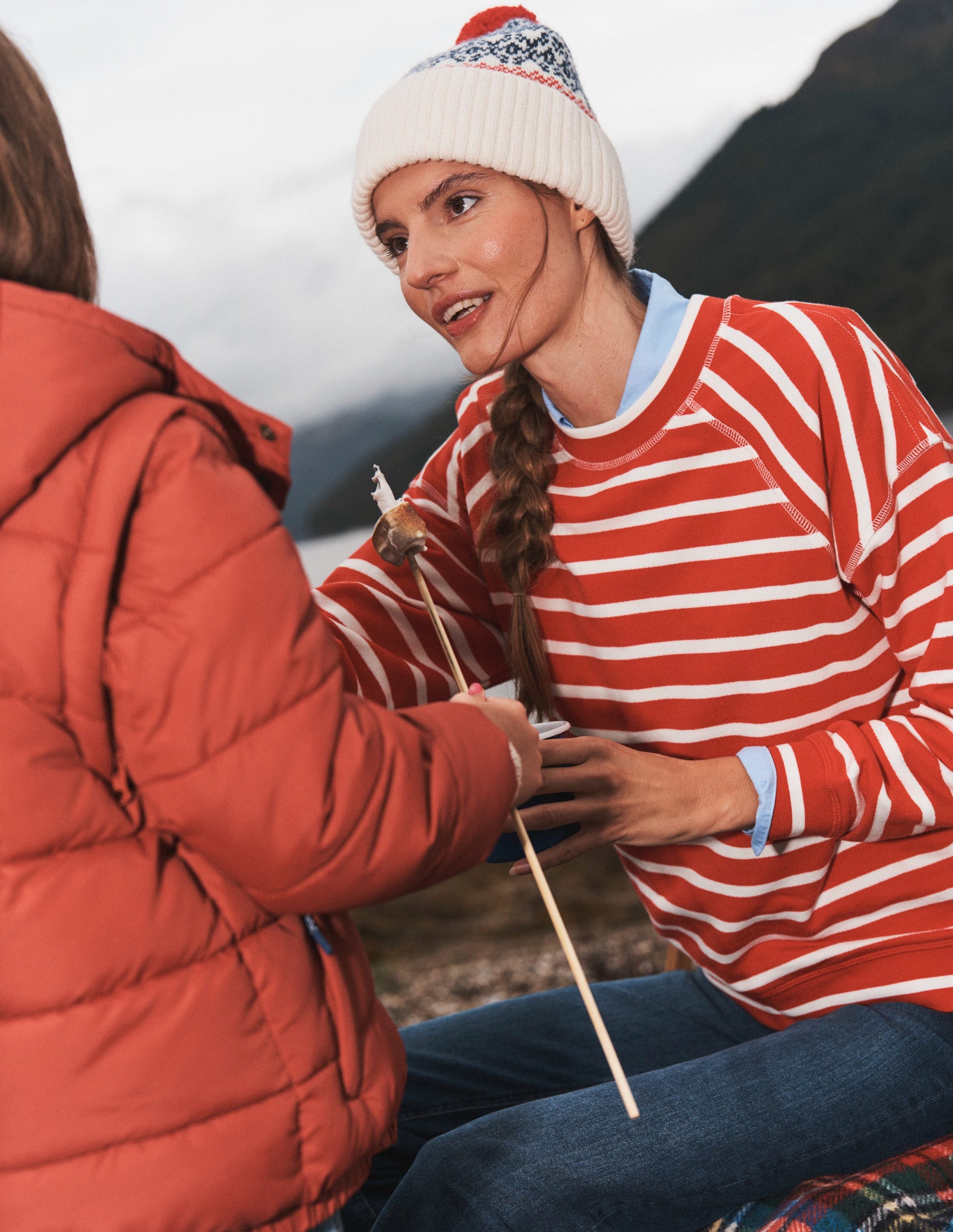 Striped Raglan Sweatshirt-Red, Ivory-5