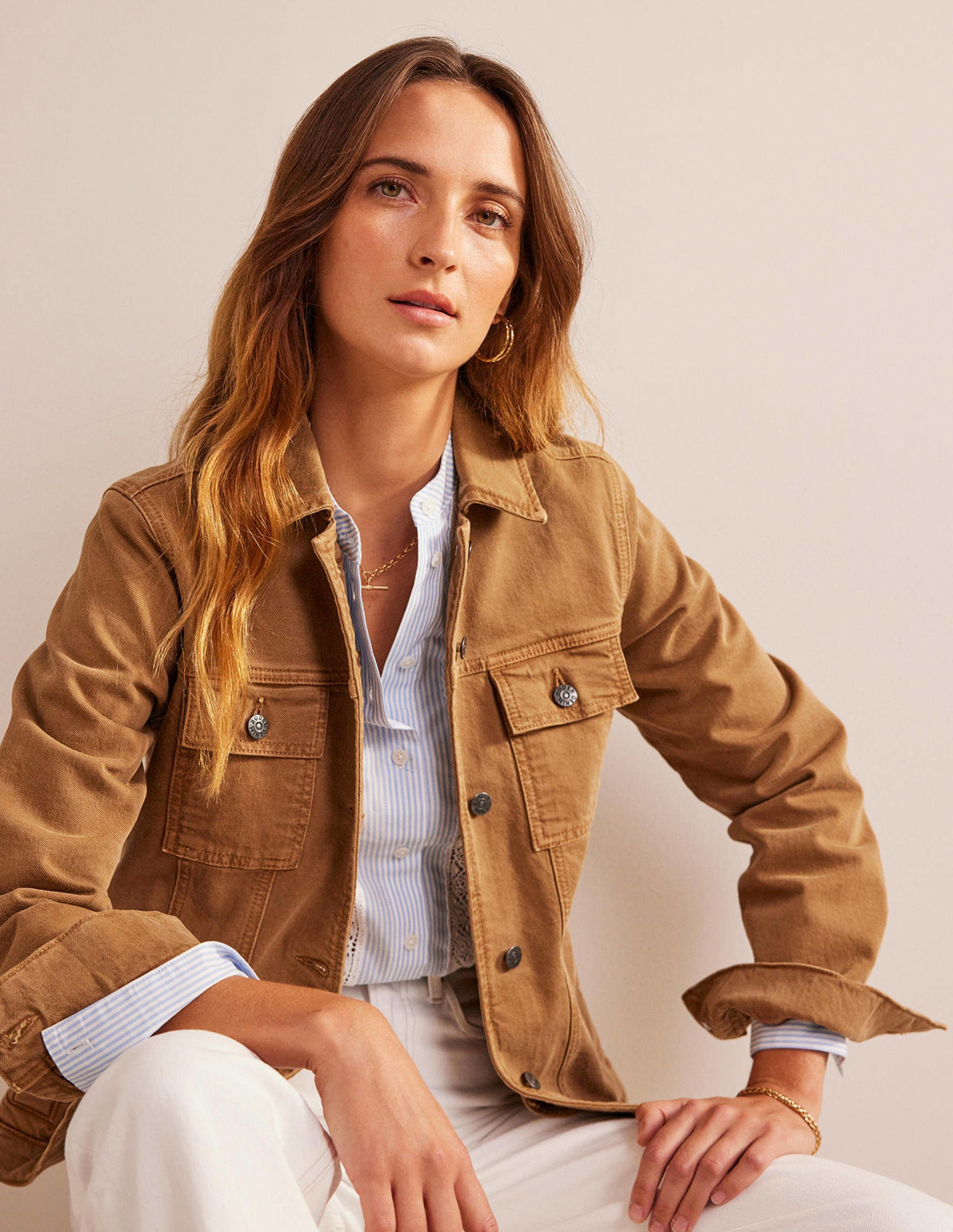 Belted Denim Jacket-Raw Umber-1