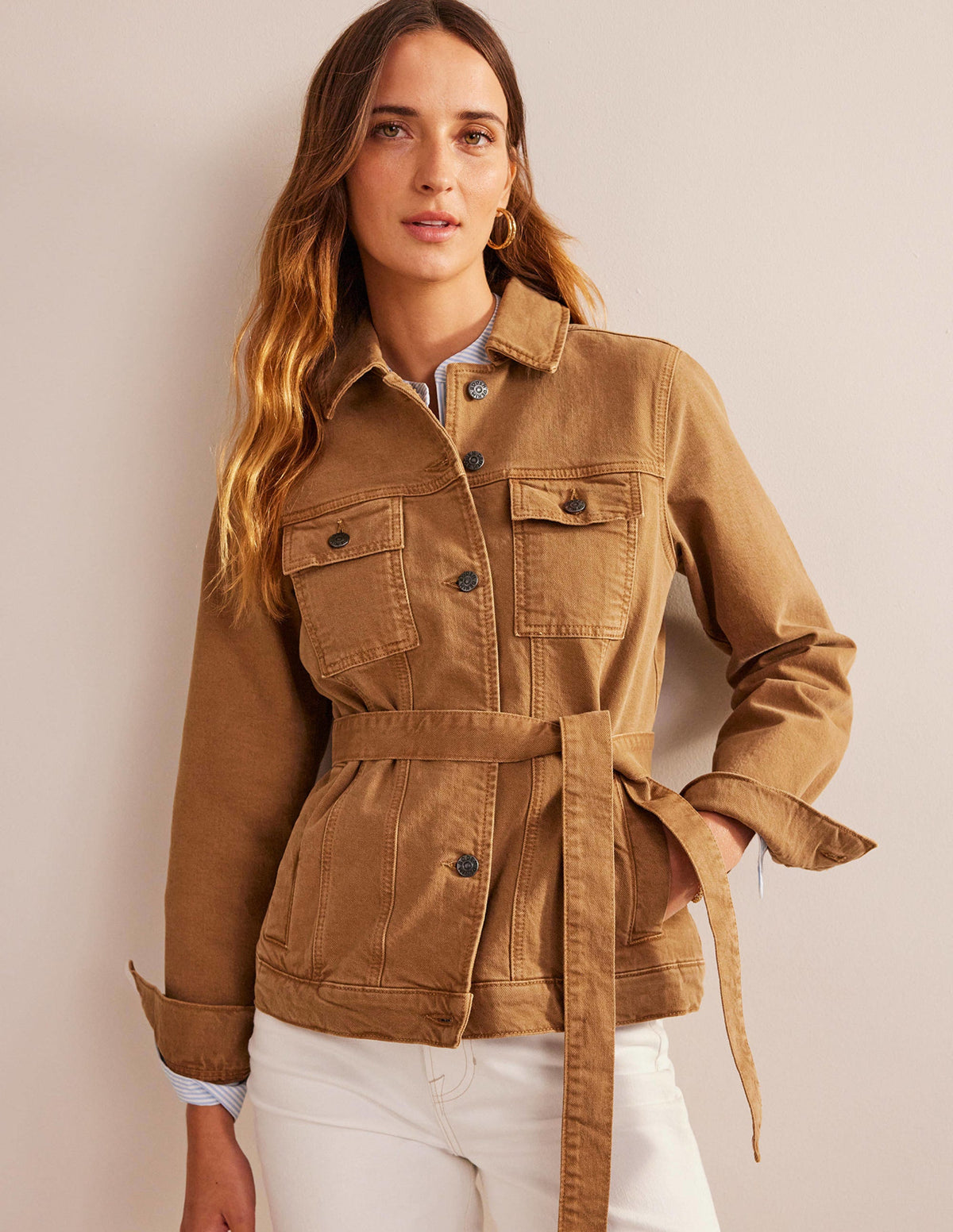 Belted Denim Jacket-Raw Umber - Image 2