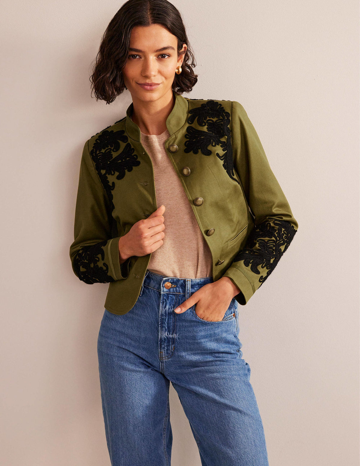 Warwick Embroidered Jacket-Olive Green - Image 1
