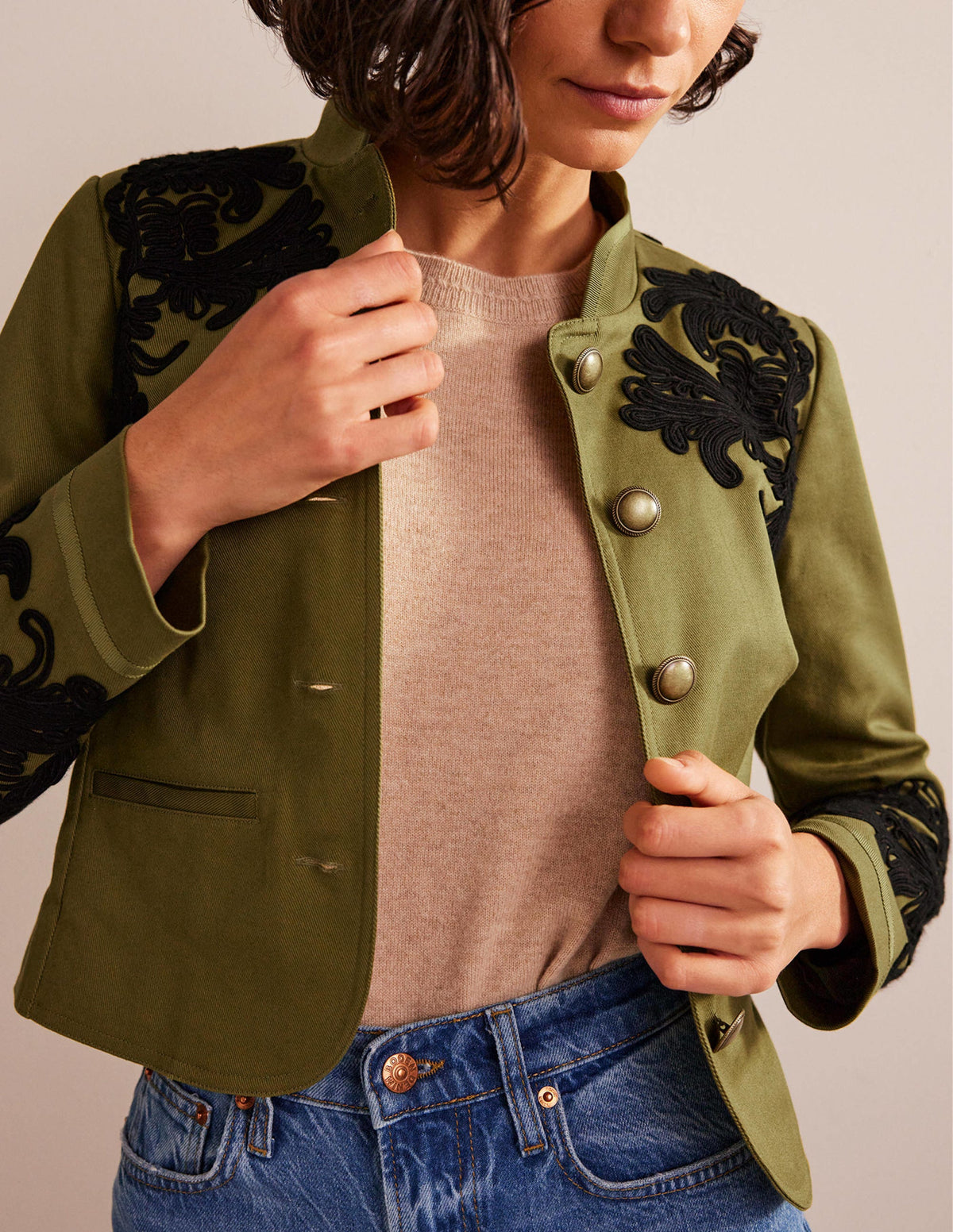 Warwick Embroidered Jacket-Olive Green - Image 4