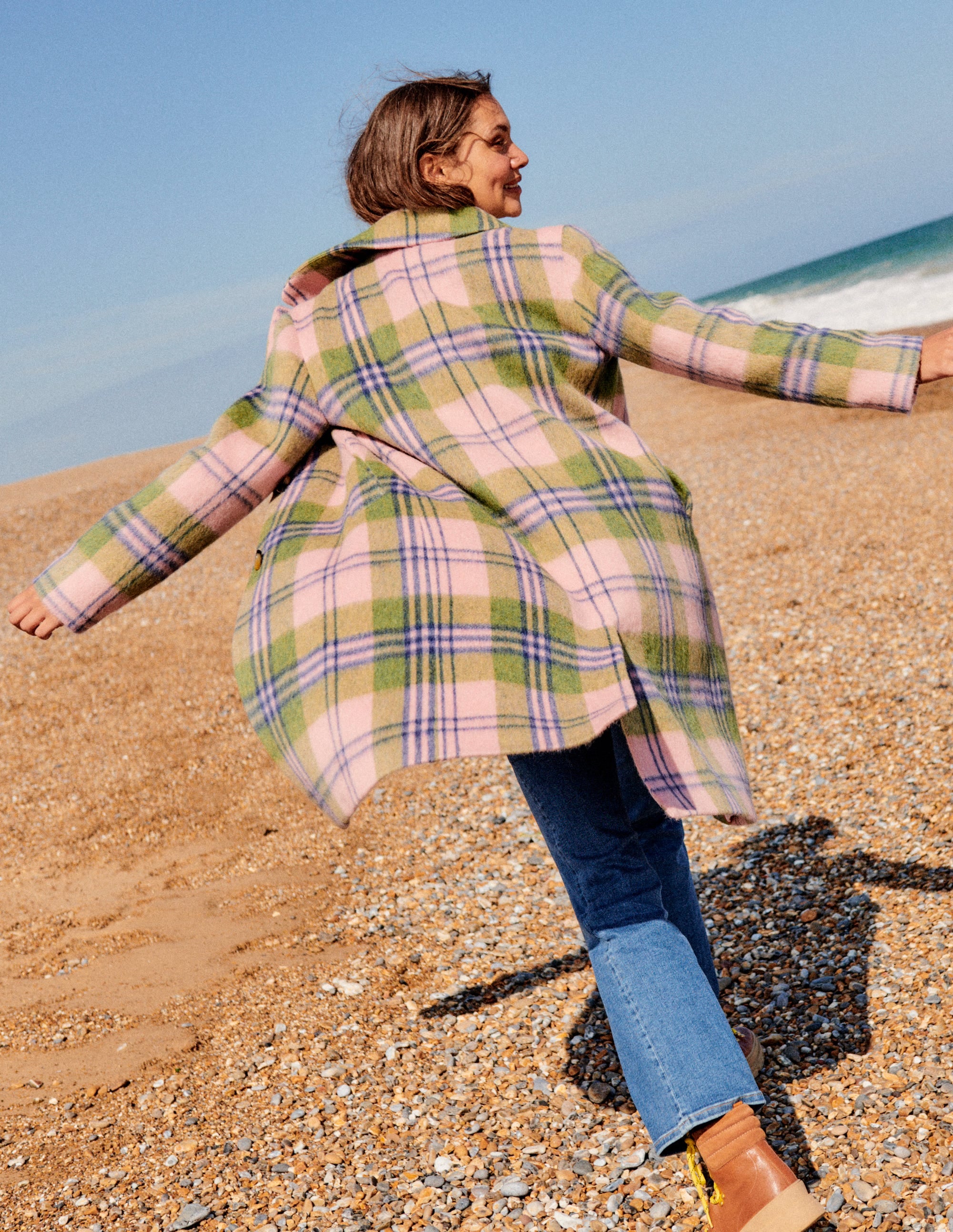 Relaxed-Fit Checked Coat-Pink Check - Image 5