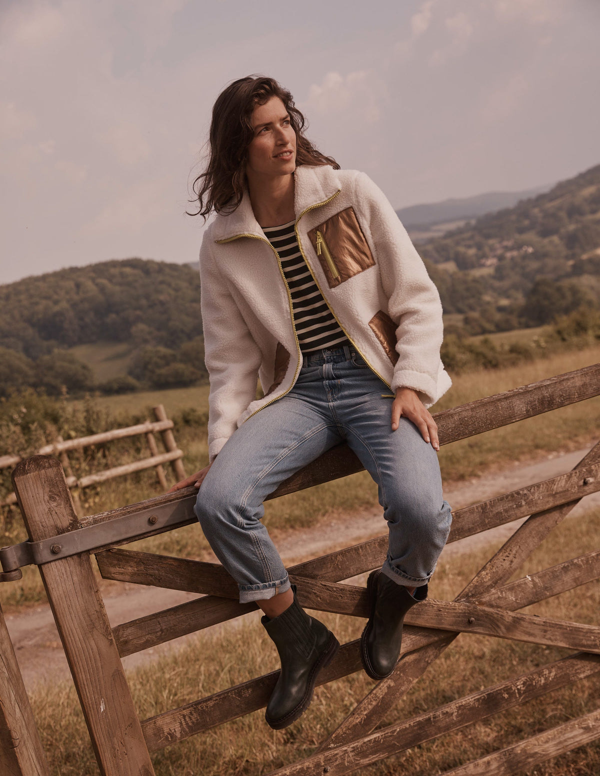 Funnel-Neck Borg Jacket-Ivory, Metallic-6