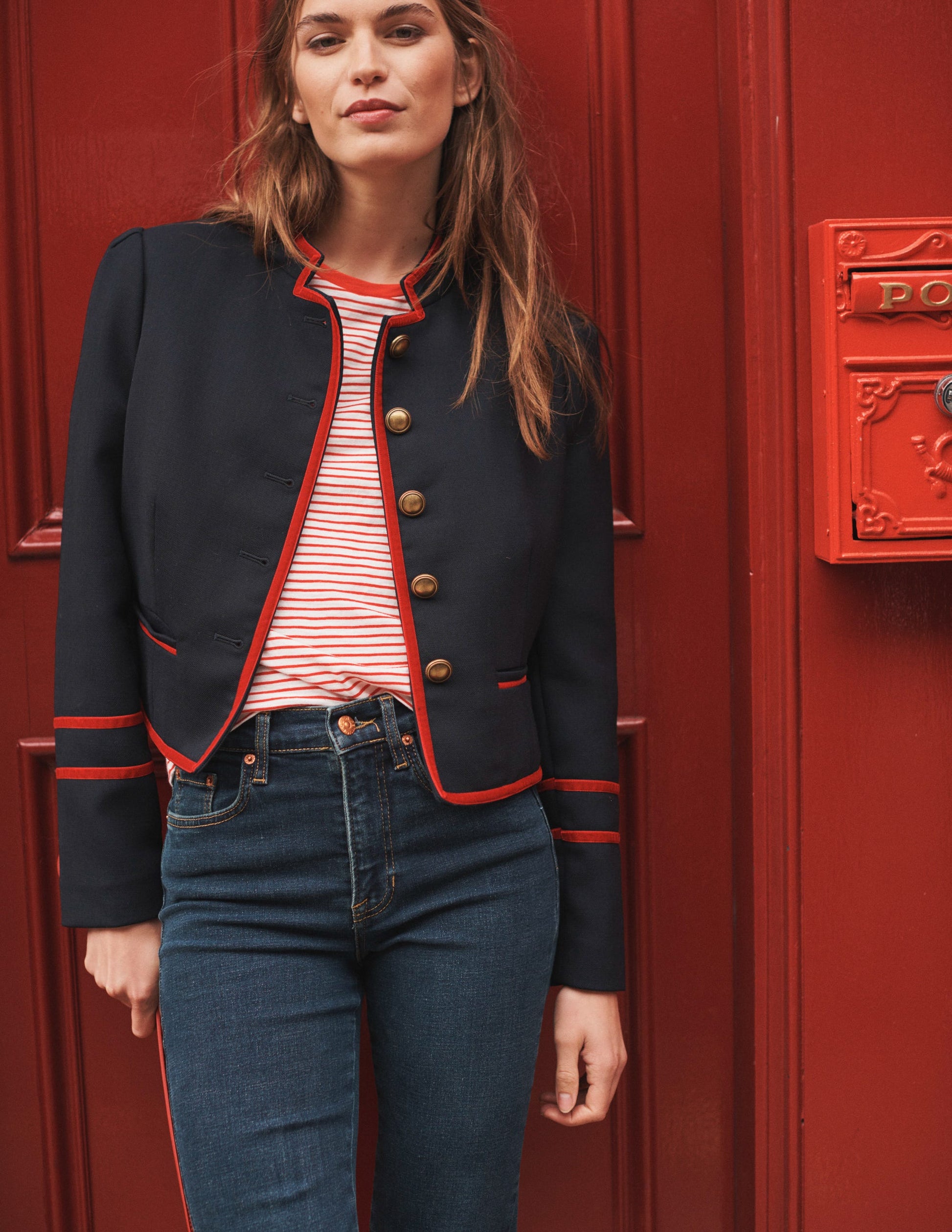 Cambridge Military Jacket-French Navy,Red Trim-7