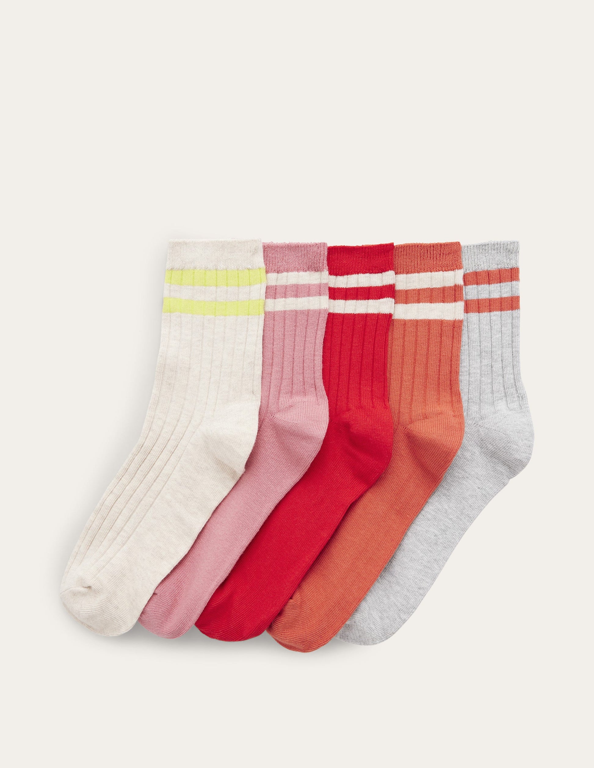 Five Pack Ribbed Ankle Socks-Multi, Pastel-1