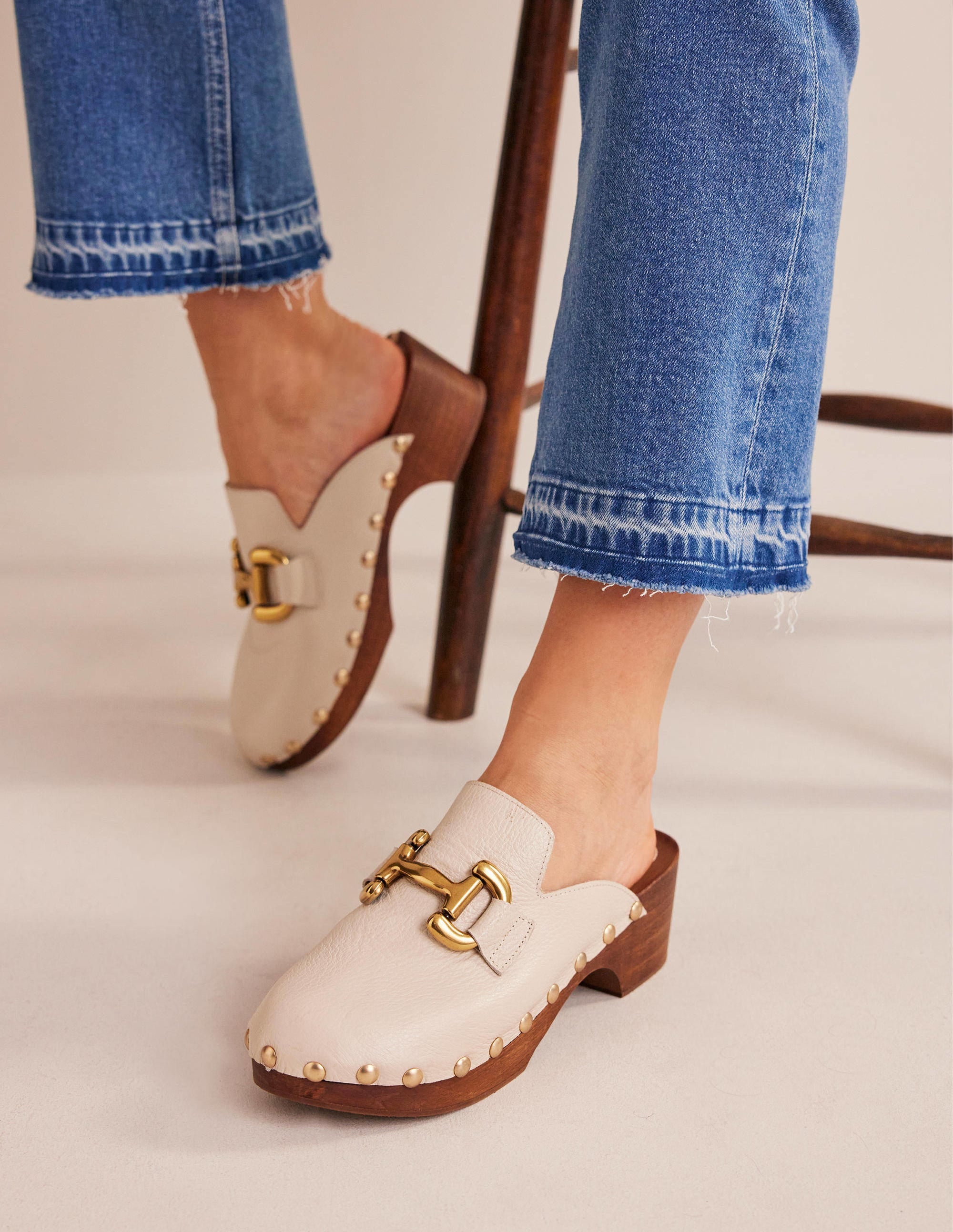 Iris Snaffle Heeled Clogs-Ecru - Image 1