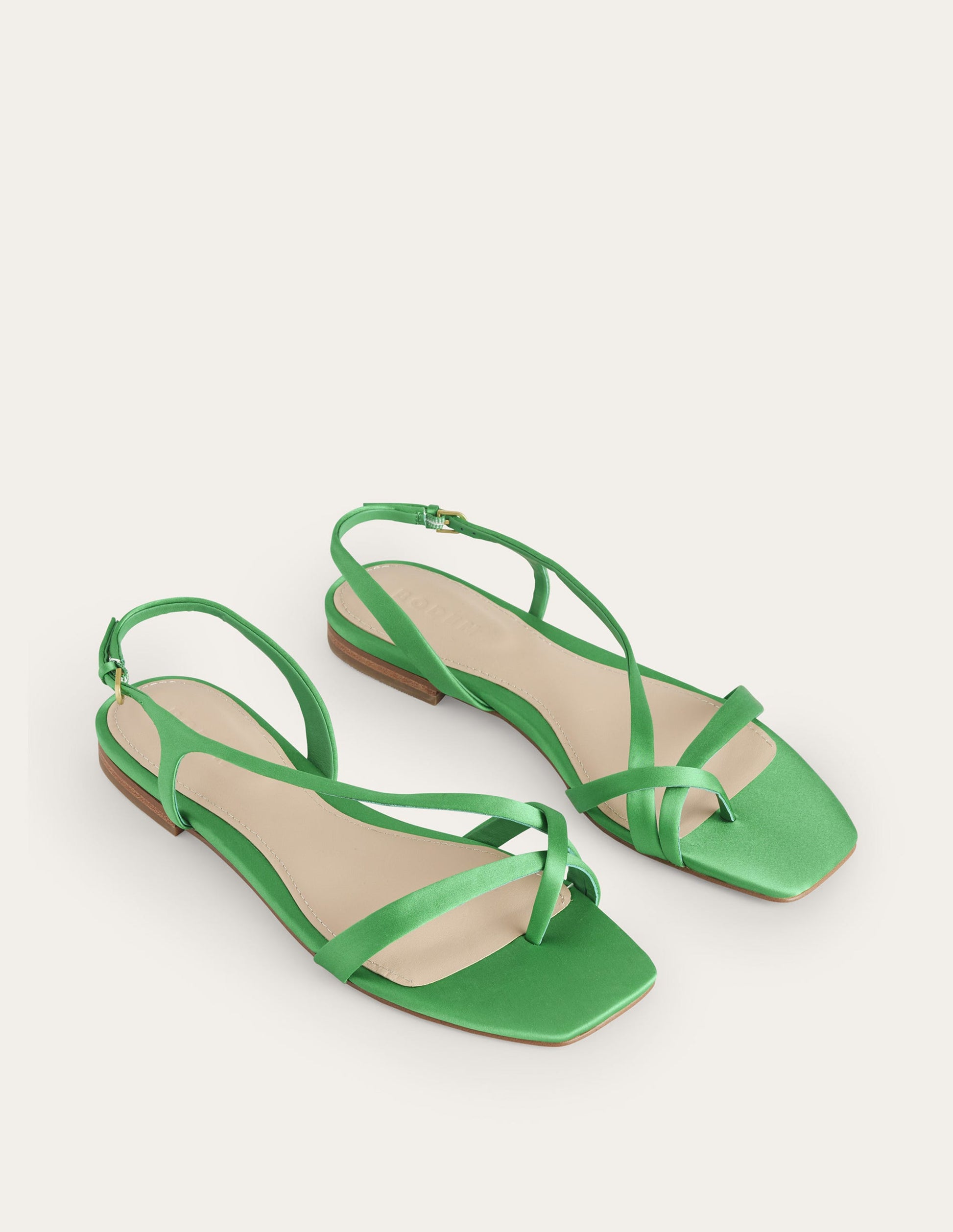 Satin Toe Loop Flat Sandals-Bright Green Satin-2