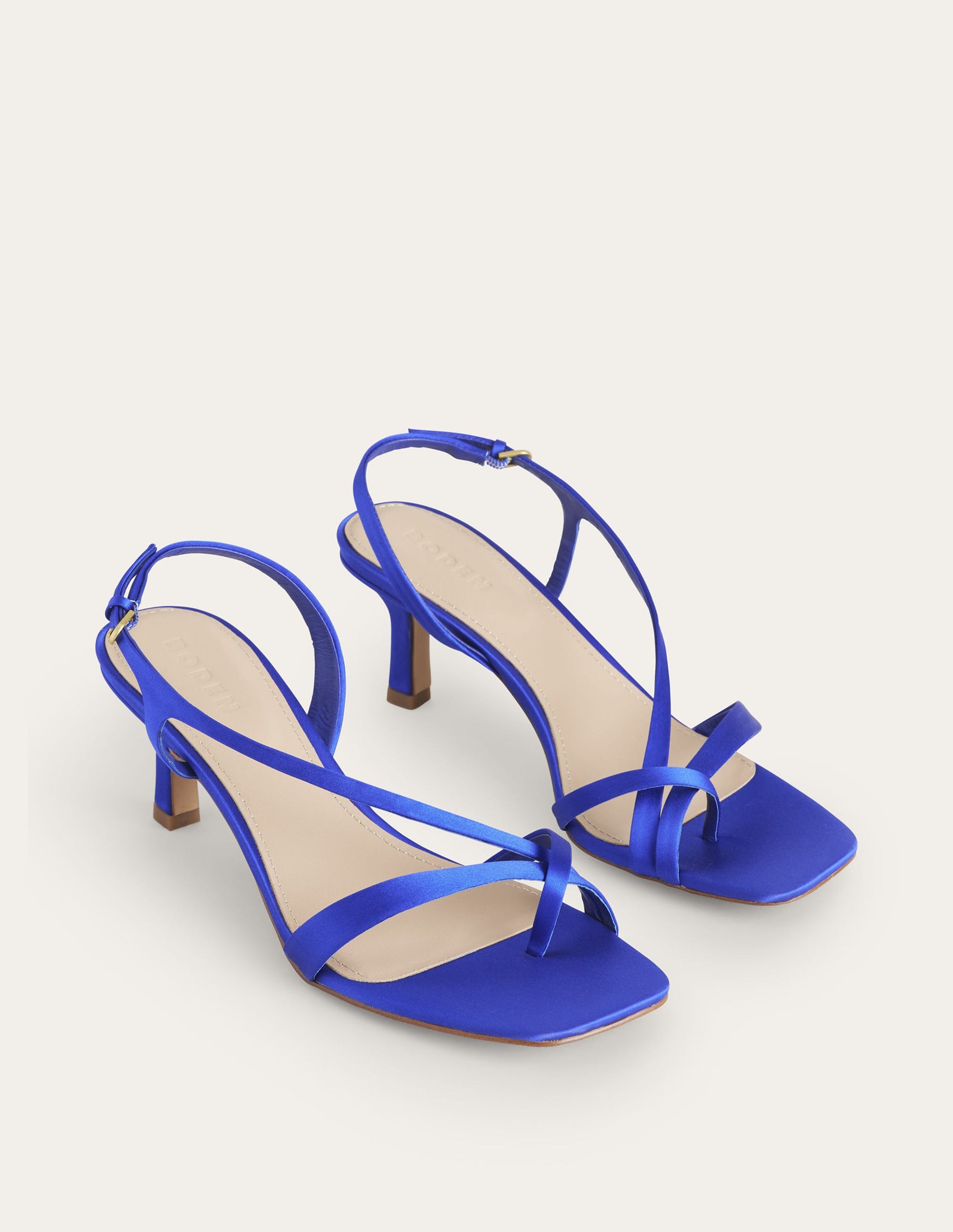 Satin Low-Heeled Sandals-Bright Blue-3
