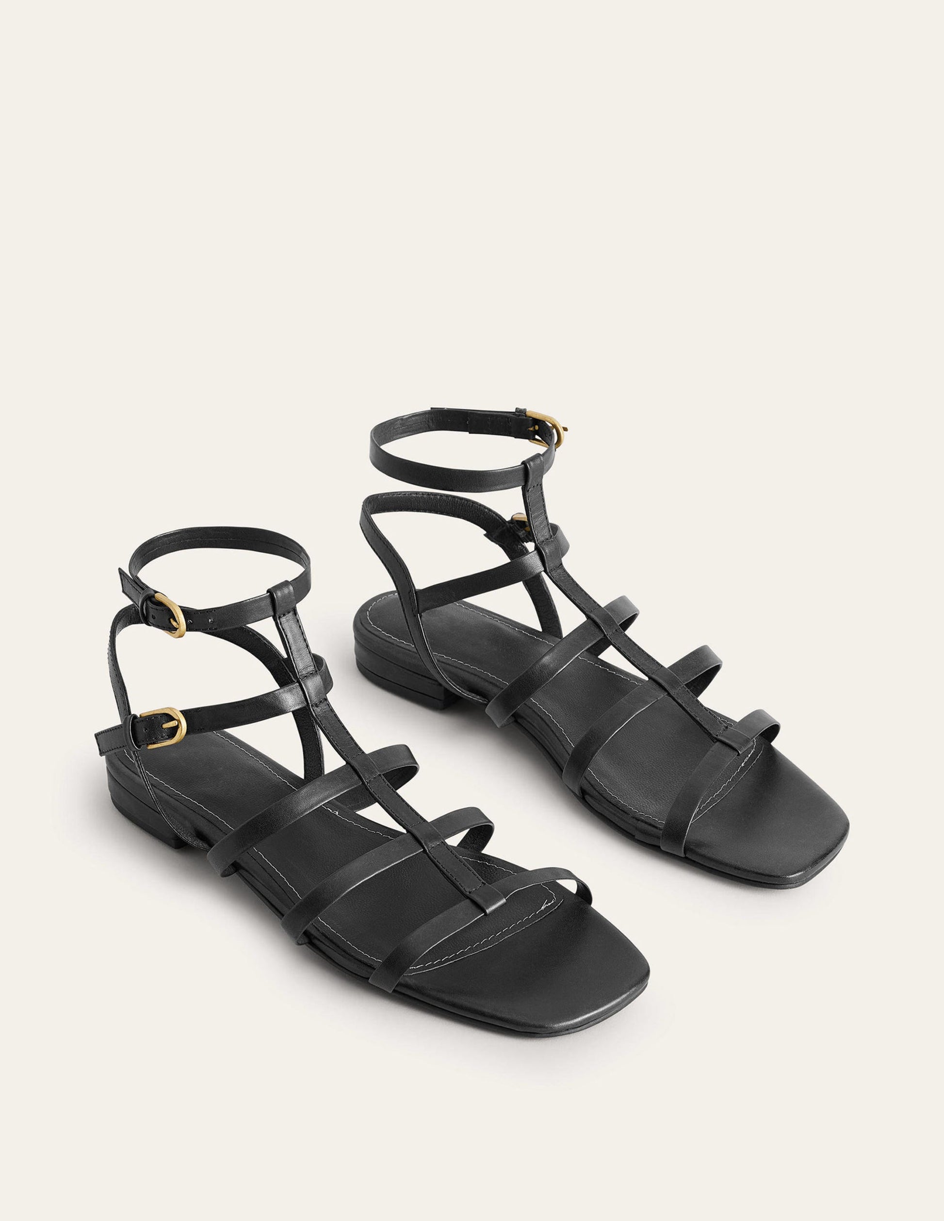 Leather Gladiator Sandals-Black-3