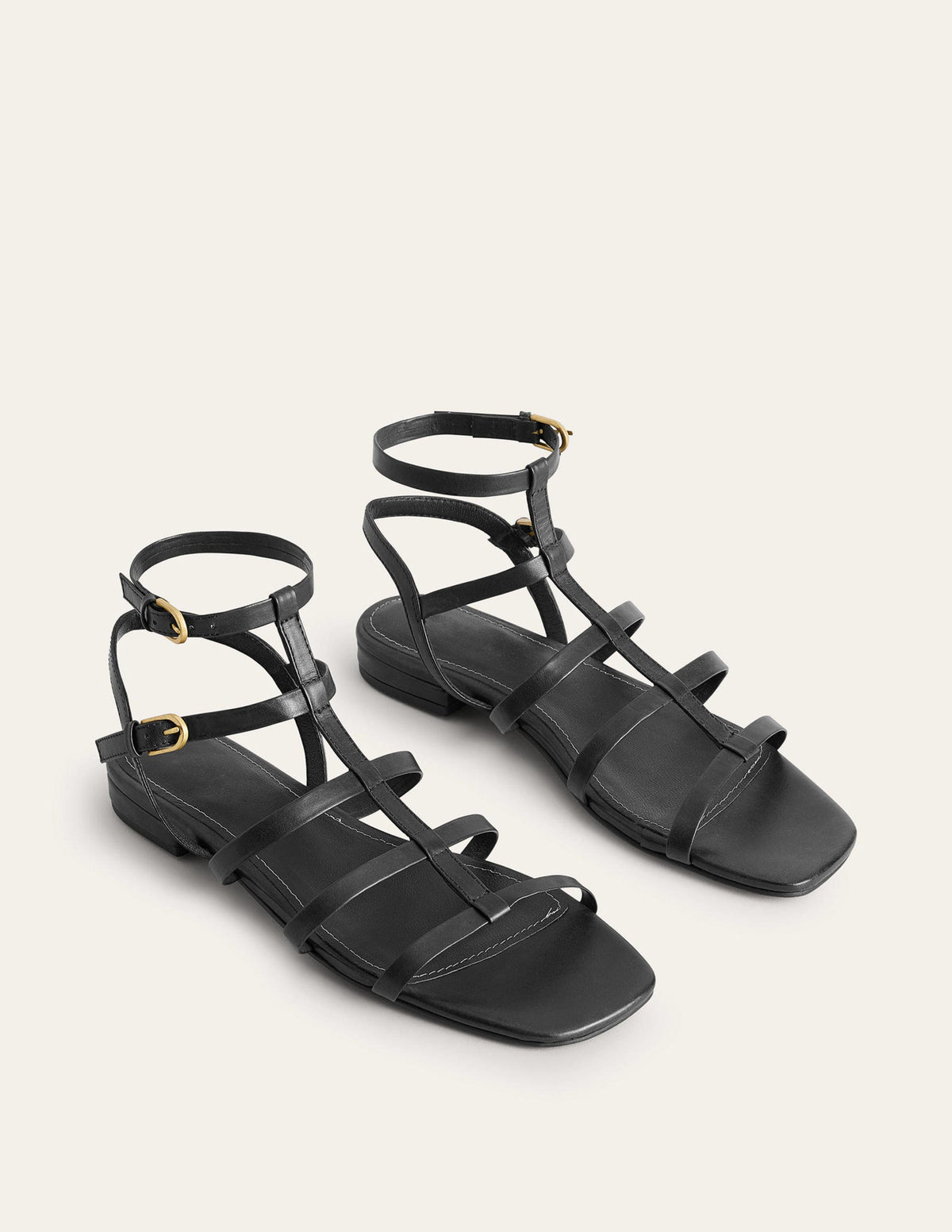 Leather Gladiator Sandals-Black - Image 3