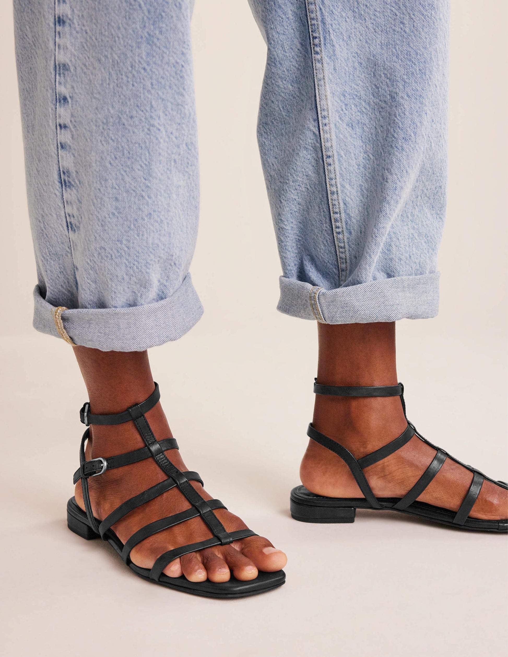 Leather Gladiator Sandals-Black-1