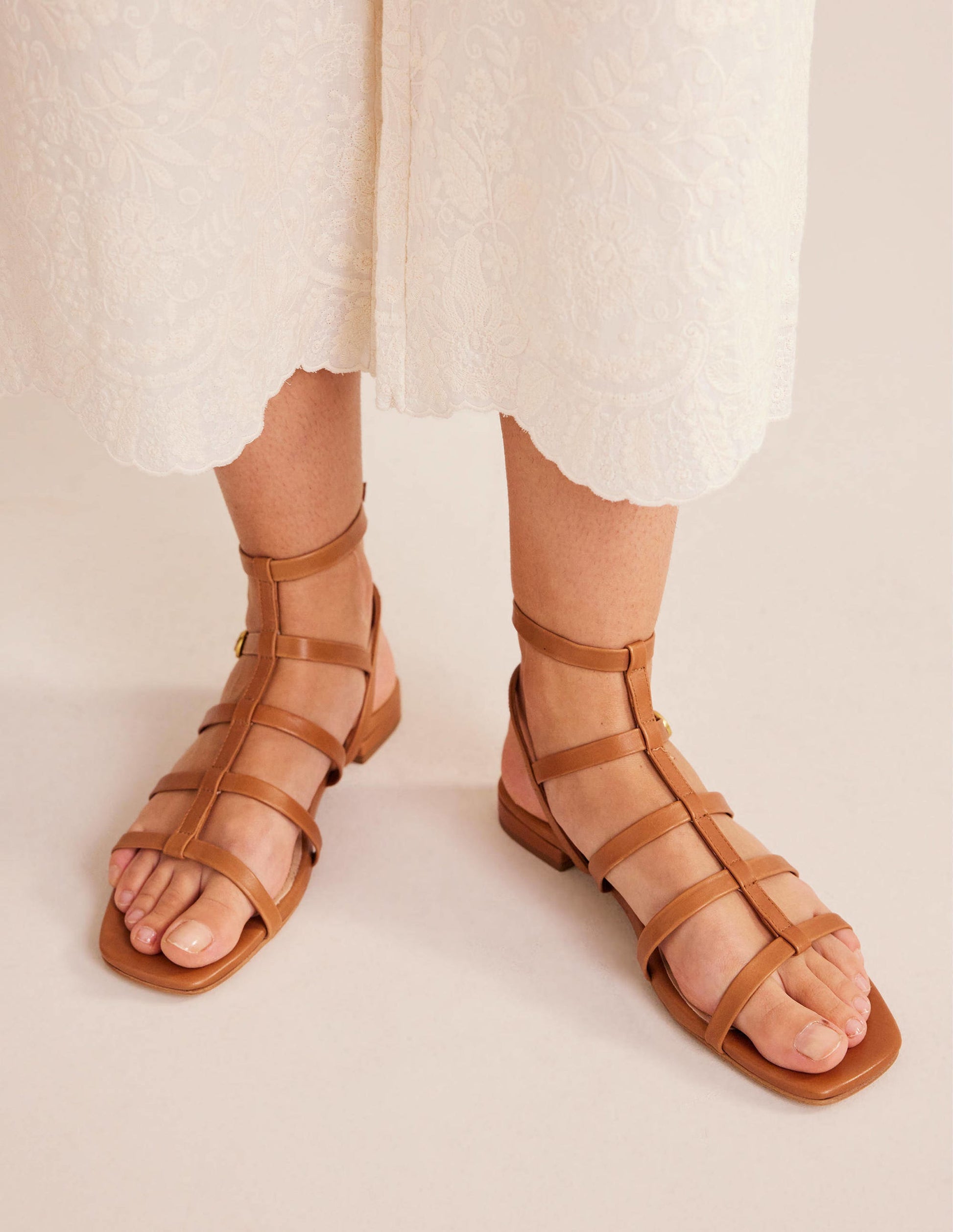 Leather Gladiator Sandals-Tan-1