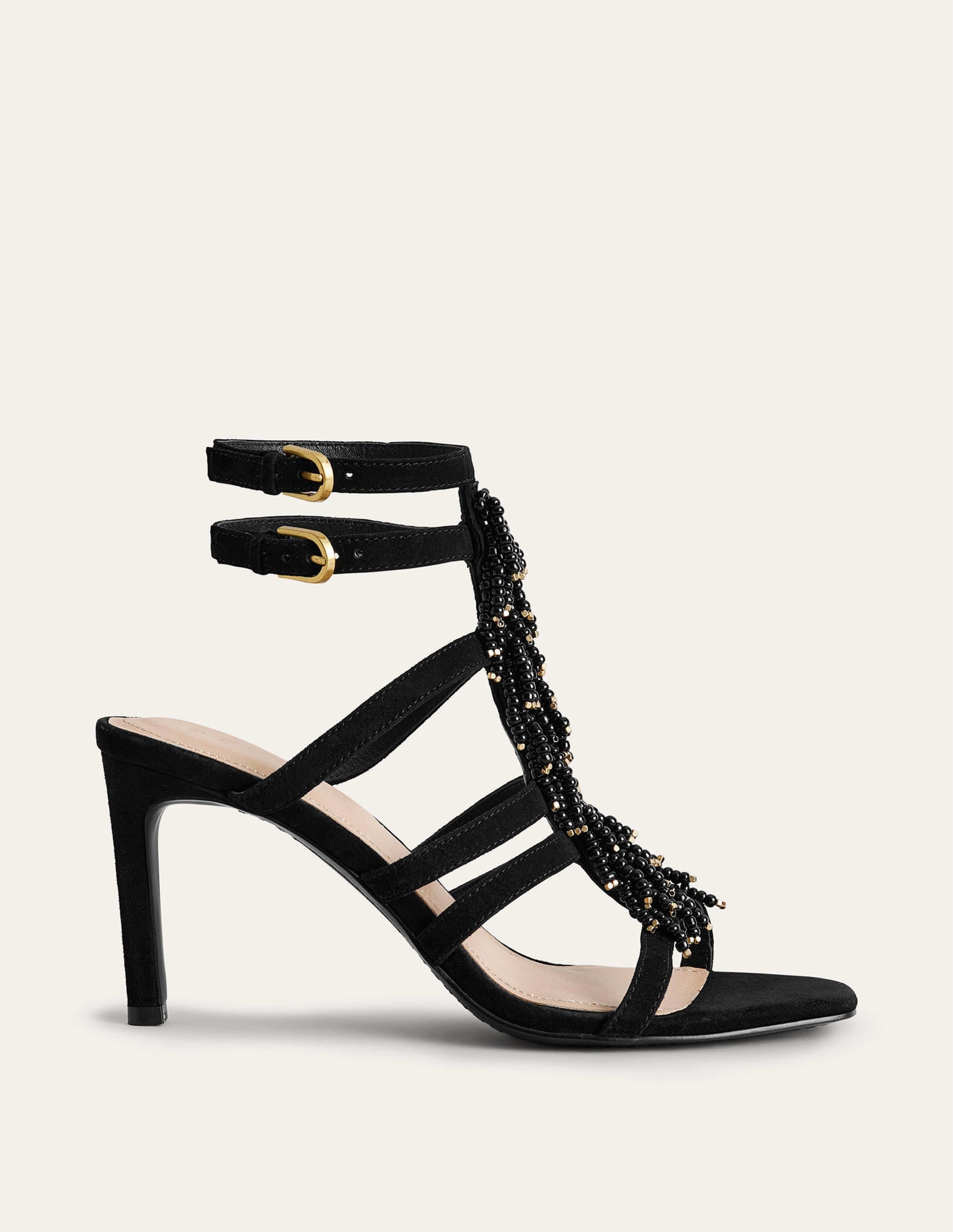 Beaded Heeled Sandals-Black - Image 3