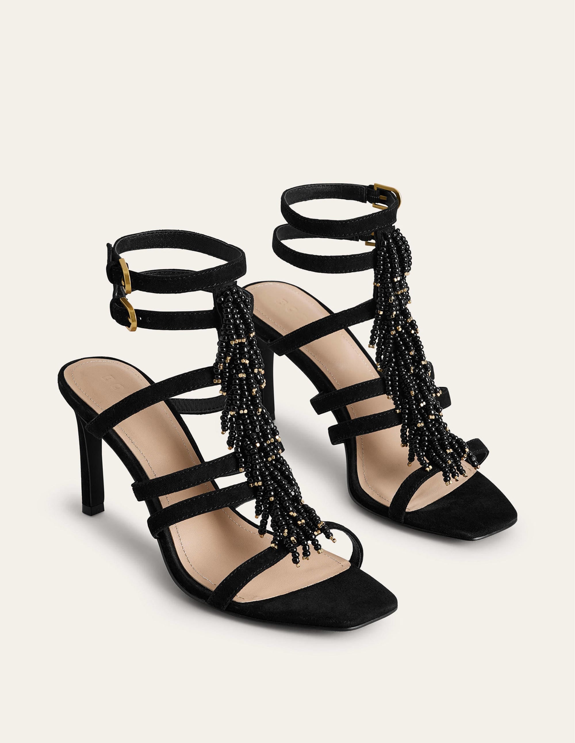 Beaded Heeled Sandals-Black - Image 4