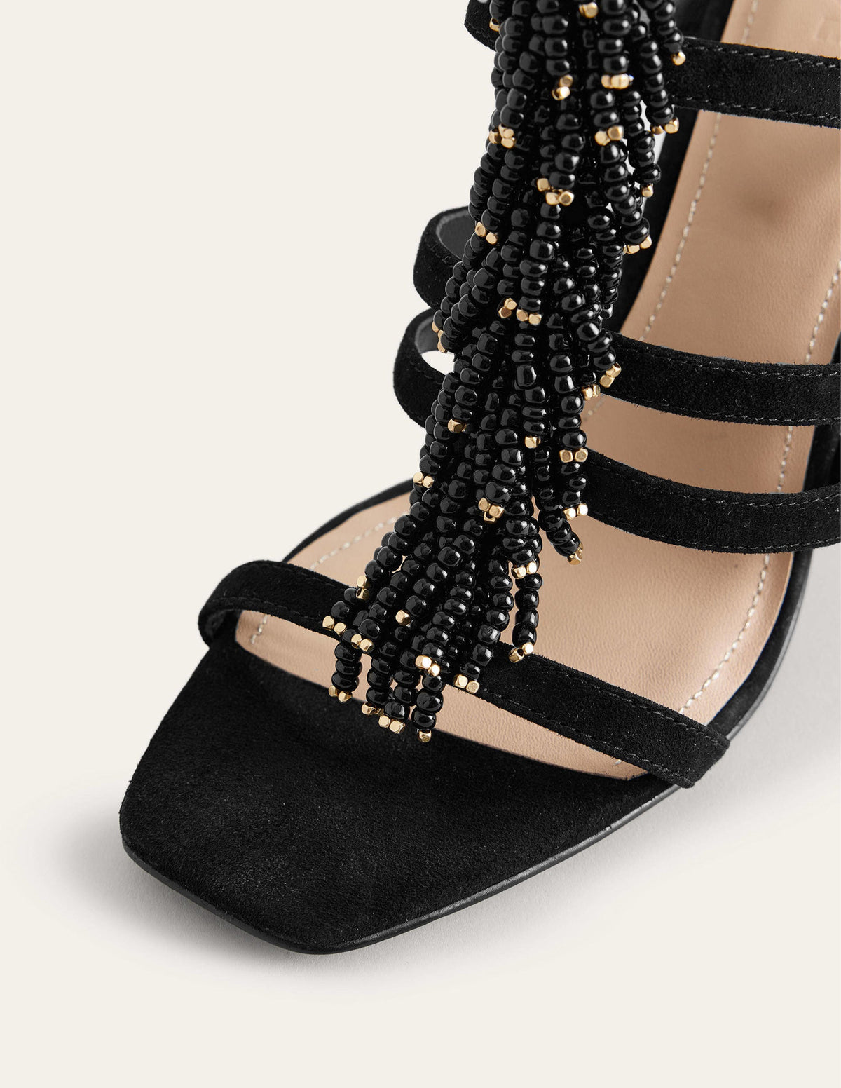 Beaded Heeled Sandals-Black - Image 5