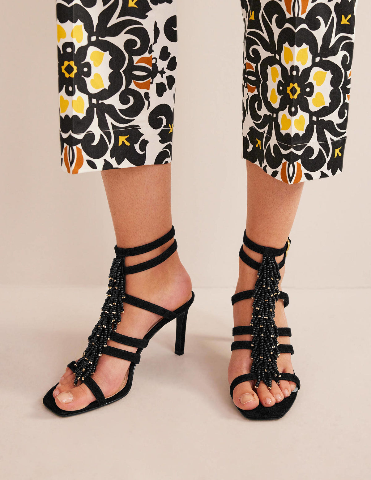 Beaded Heeled Sandals-Black - Image 2