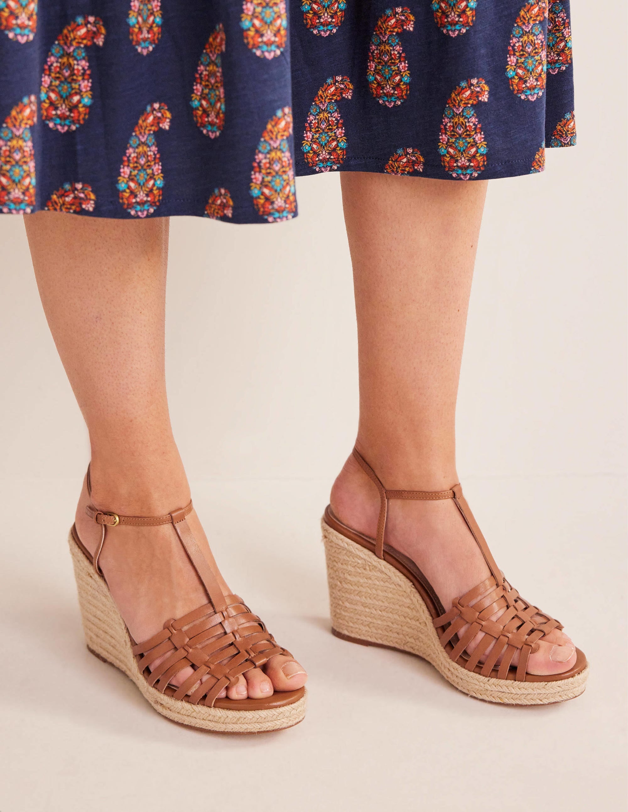 Strappy Espadrille Wedges-Tan - Image 2