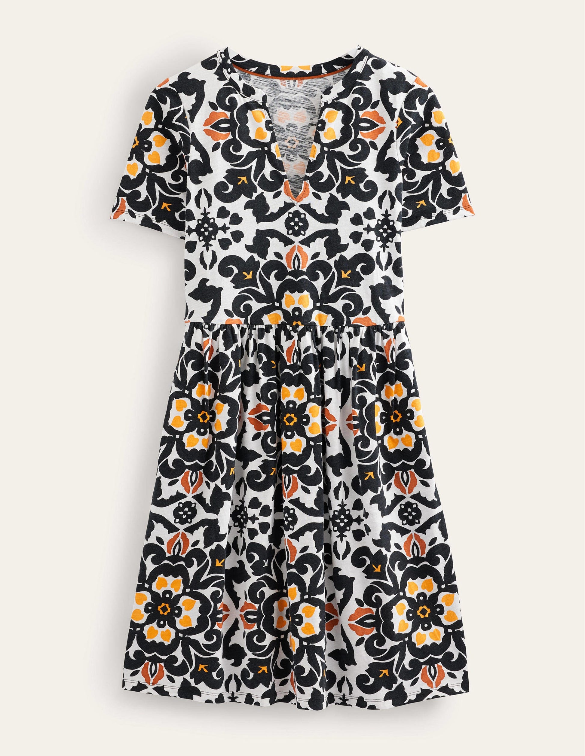 Easy Notch Neck Jersey Dress-Black, Opulent Pome-5