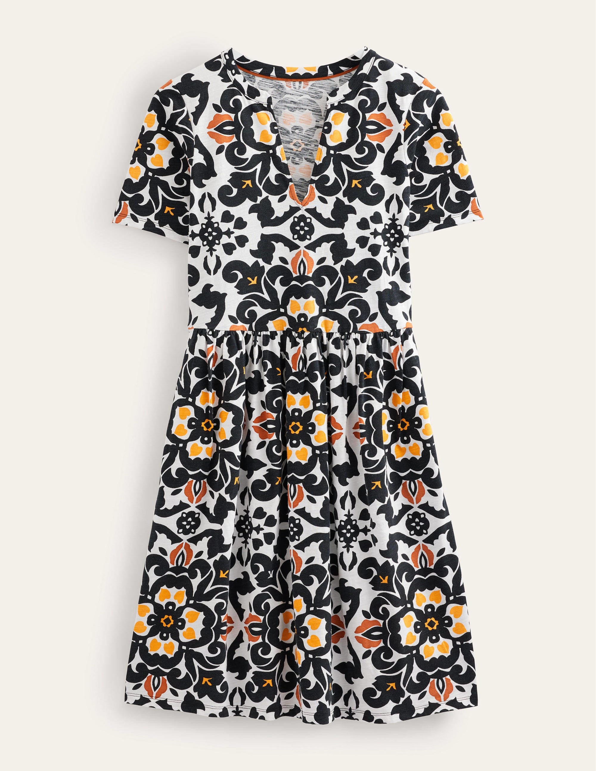 Easy Notch Neck Jersey Dress-Black, Opulent Pome - Image 5