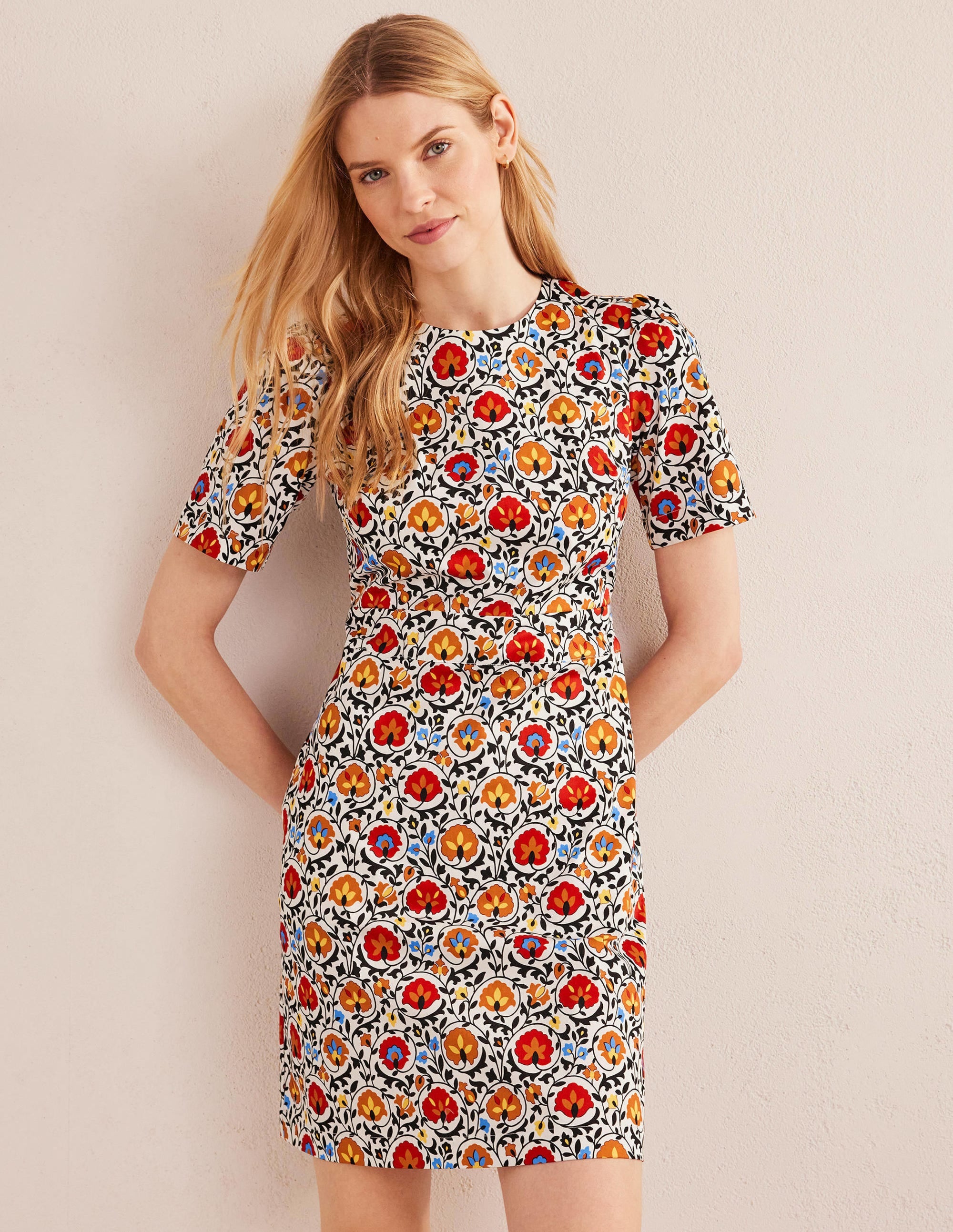 Cotton Mini Shift Dress-Multi, Enchanting Bloom - Image 1