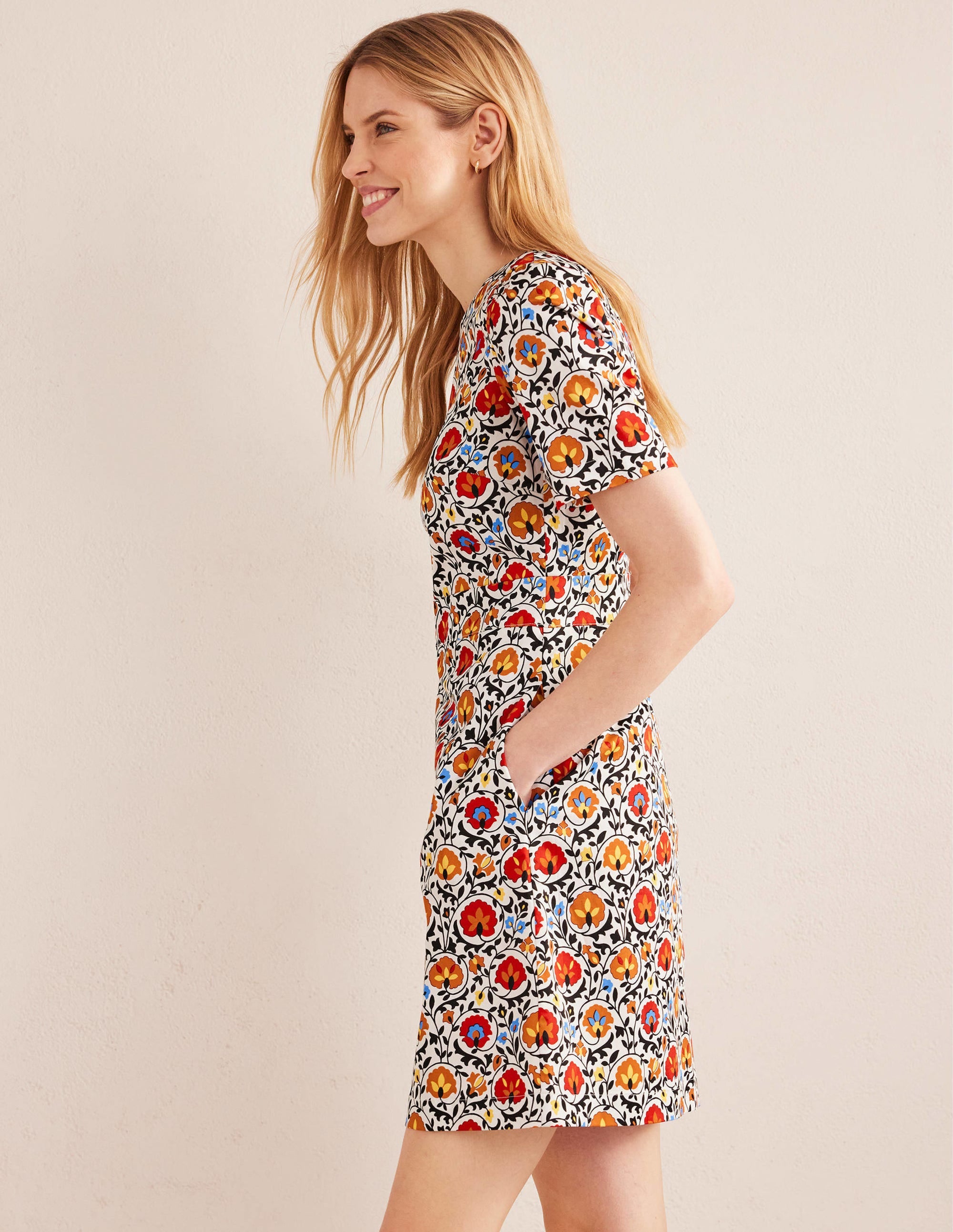 Cotton Mini Shift Dress-Multi, Enchanting Bloom - Image 4