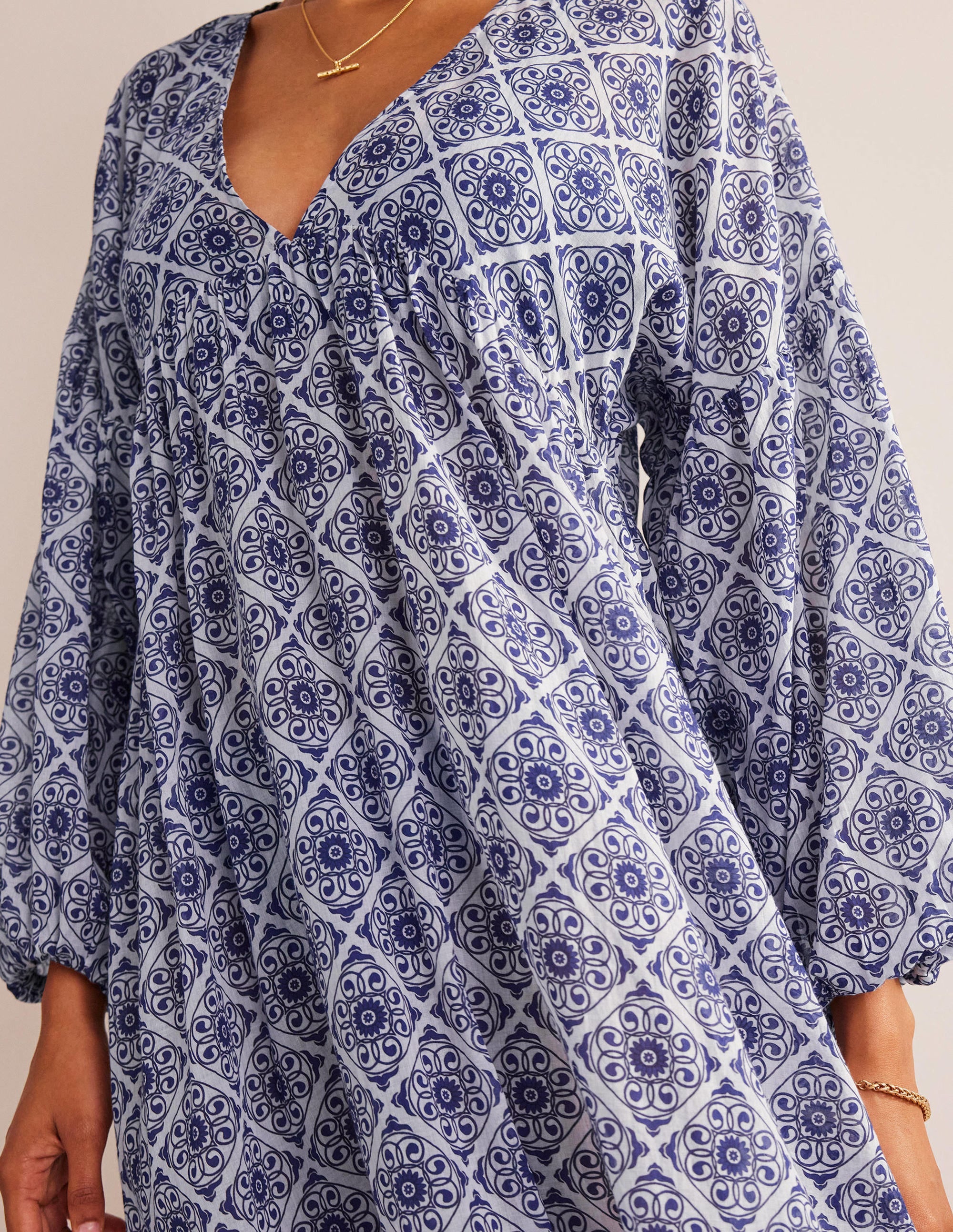 Sarah Maxi Kaftan Dress-Ivory, Flora Swirl - Image 2
